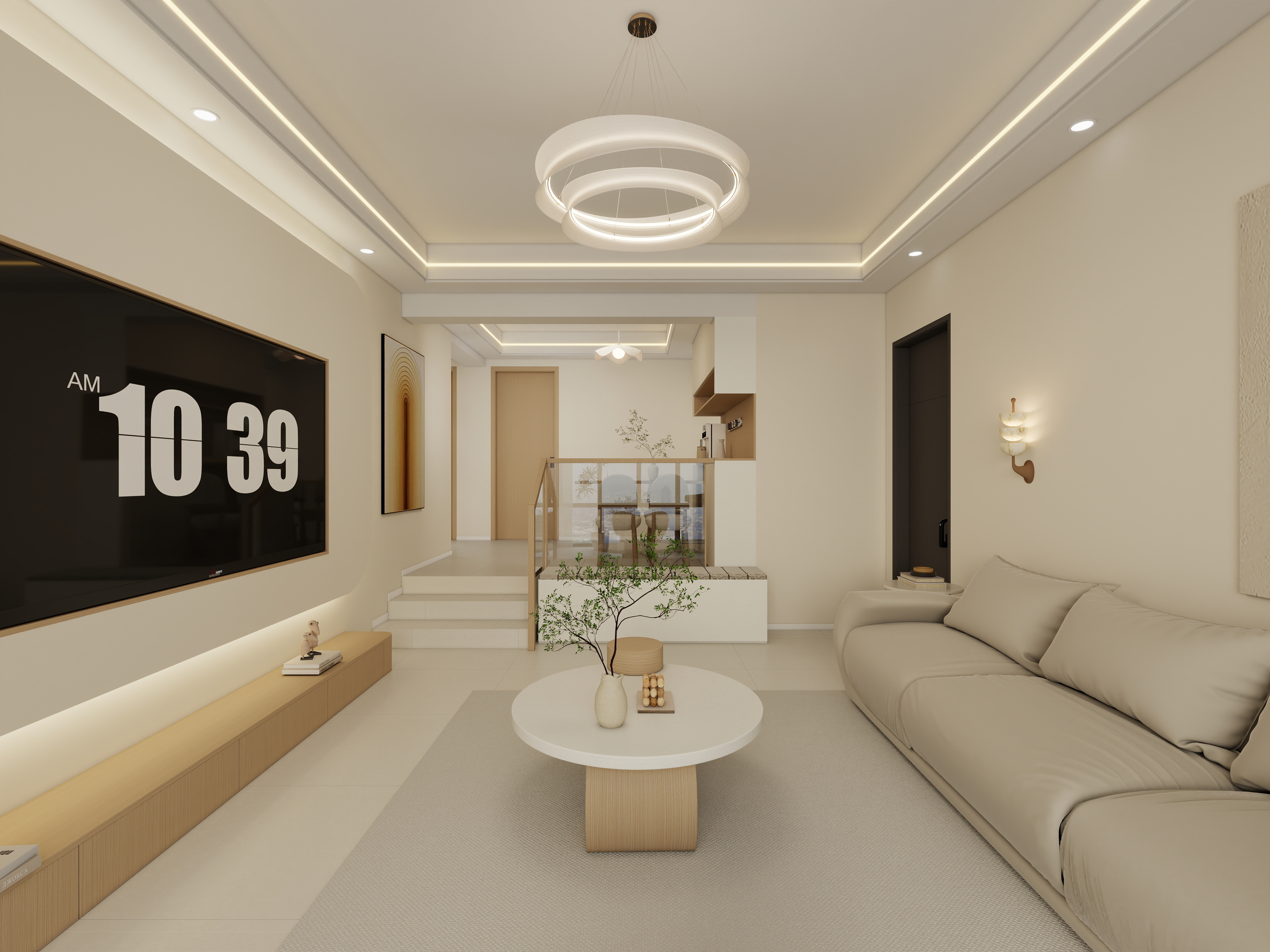 星空设计500一套-现代奶油原木风 3室装修效果图