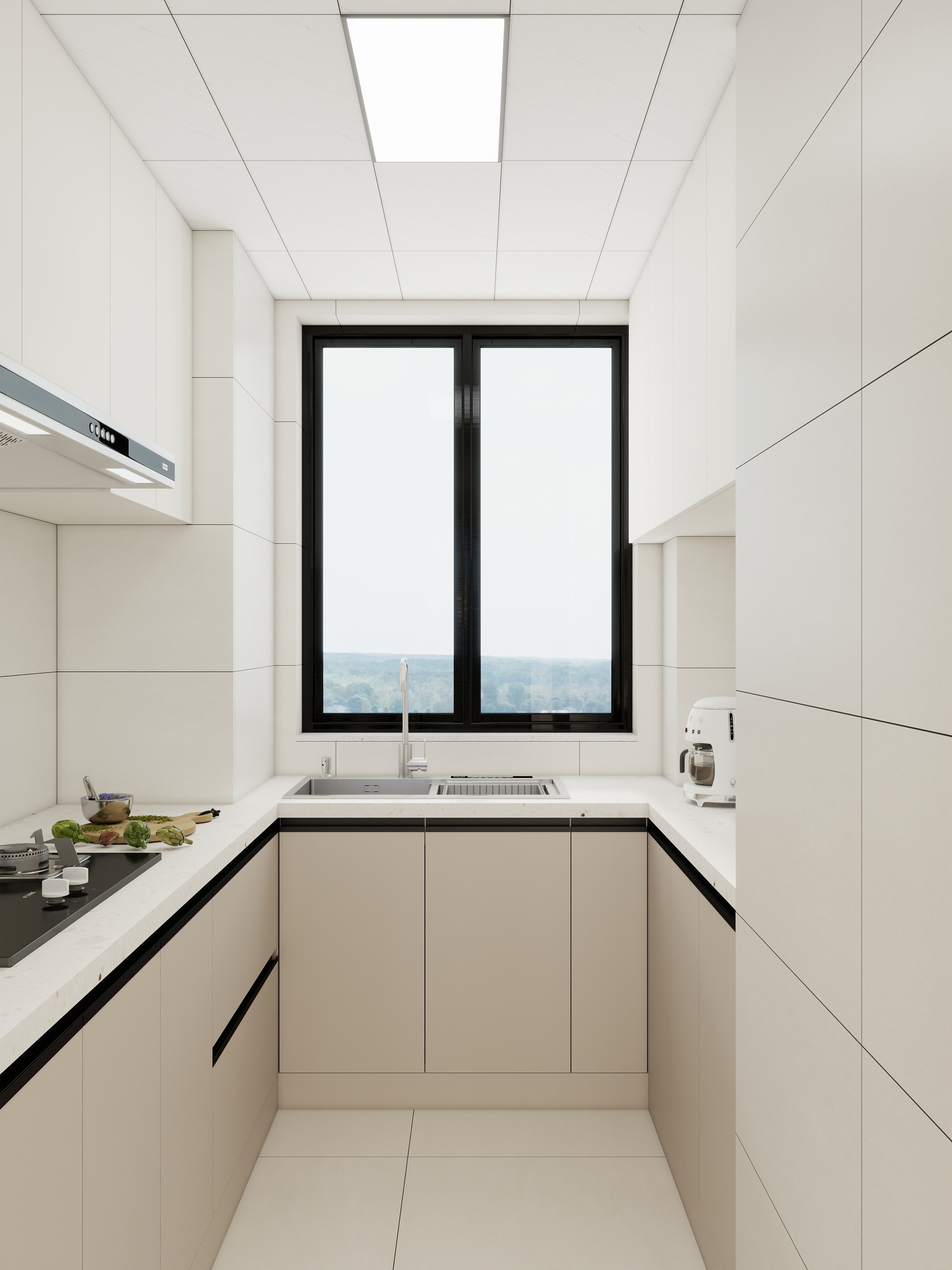 李青越-72平方现代奶油风两居室一层厨房装修效果图第1张