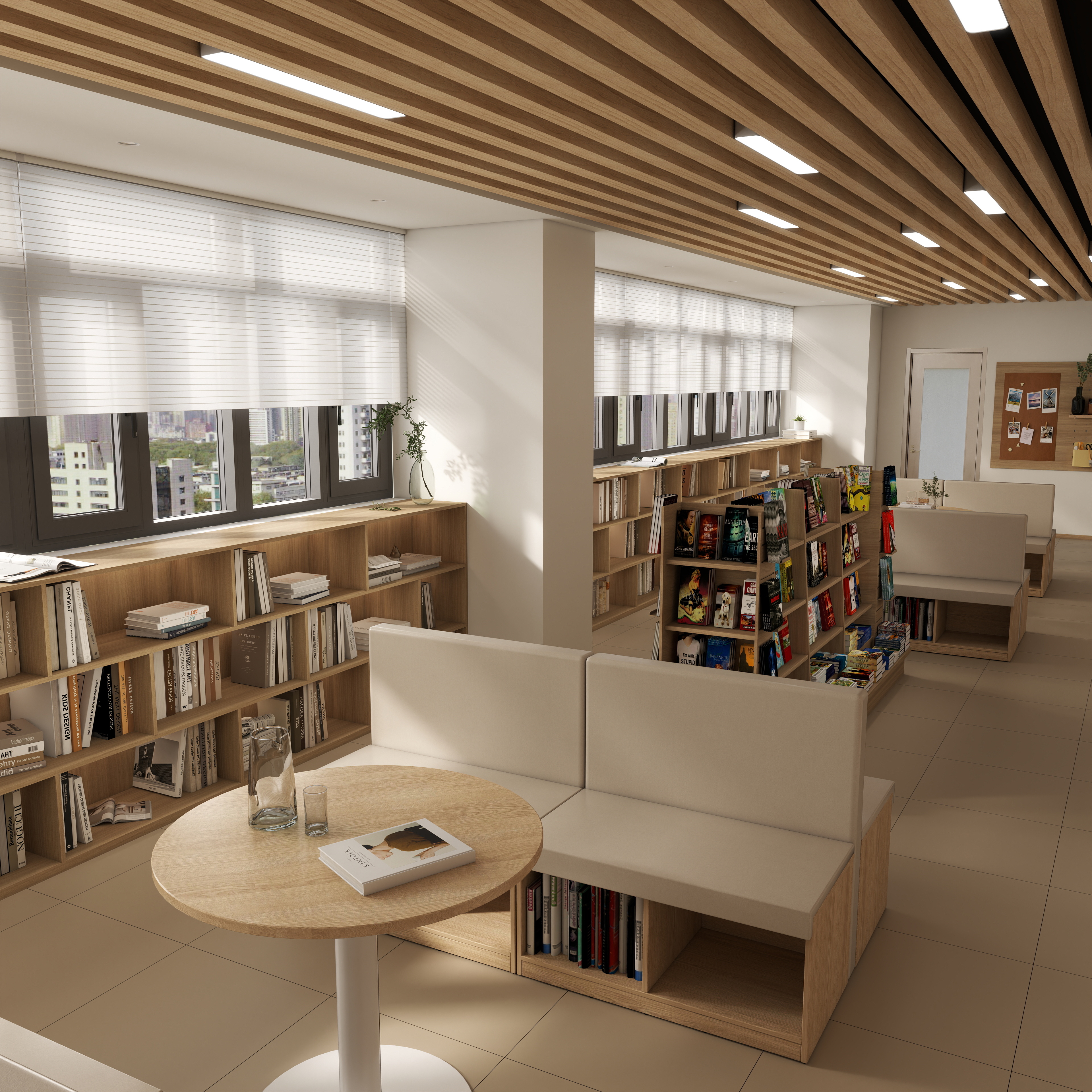 孤丨舟-科技学院 现代原木风书吧-装修设计方案