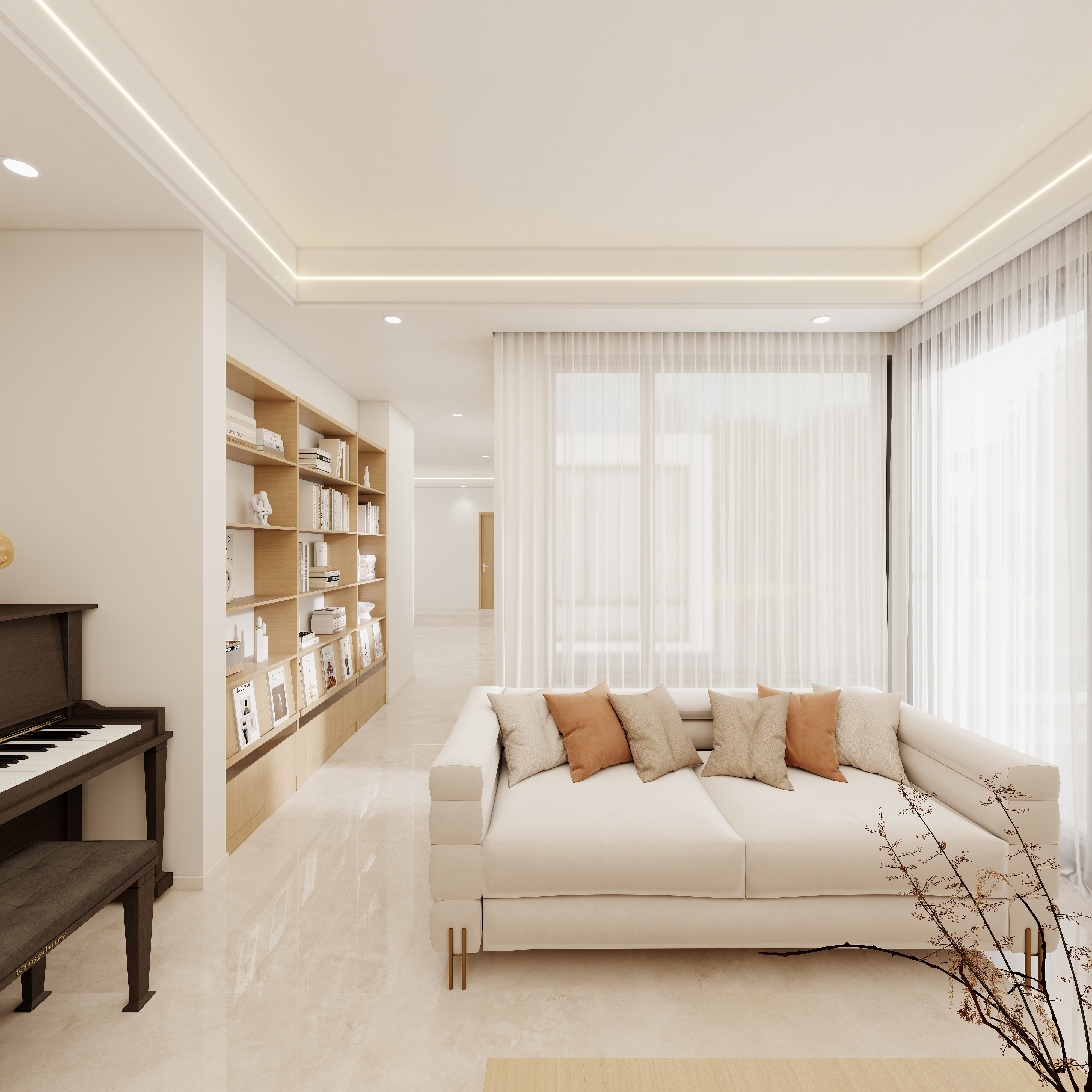 壹诺设计工作室-原木风一层客餐厅装修效果图第5张