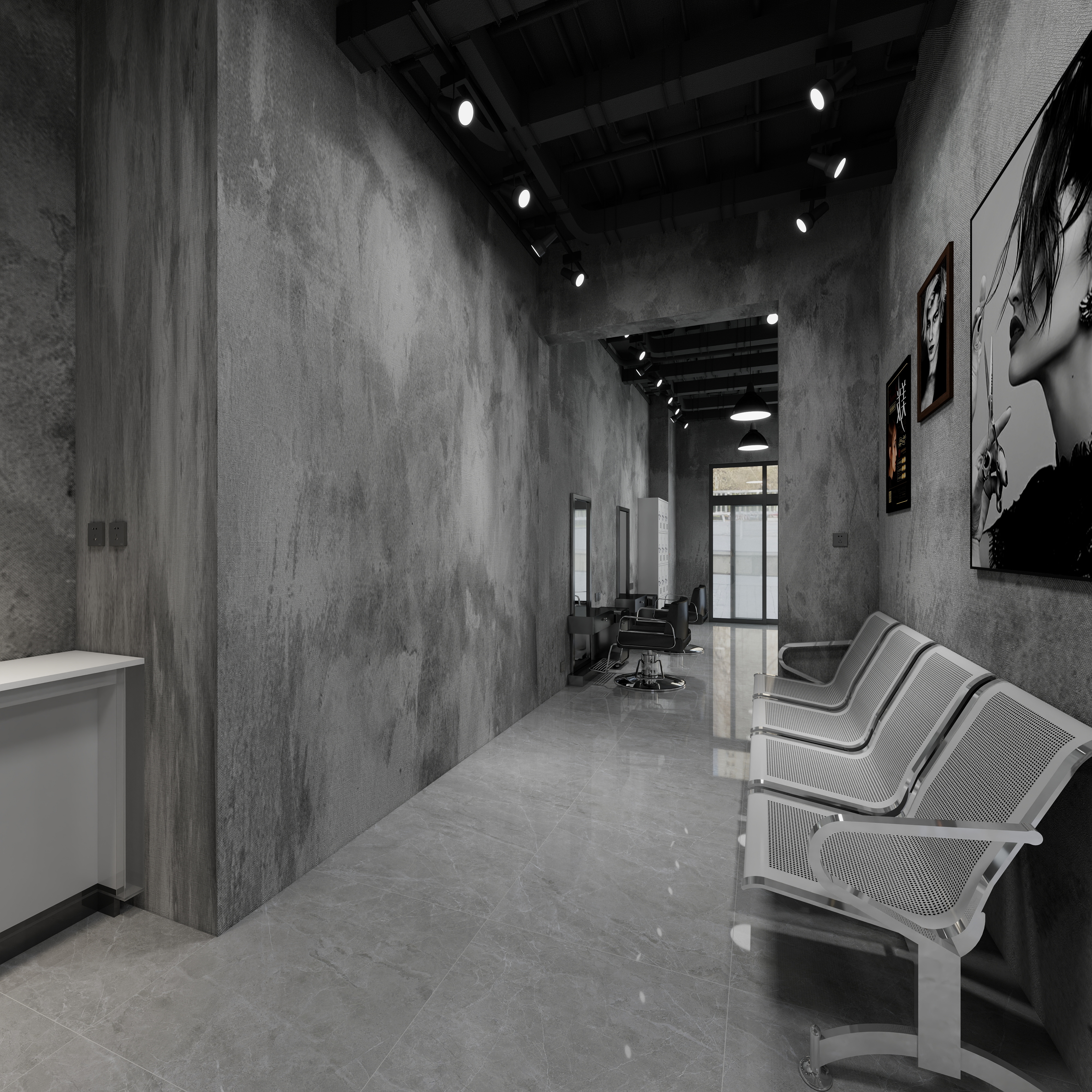 大腹婆-主流理发店一层休息区装修效果图第3张