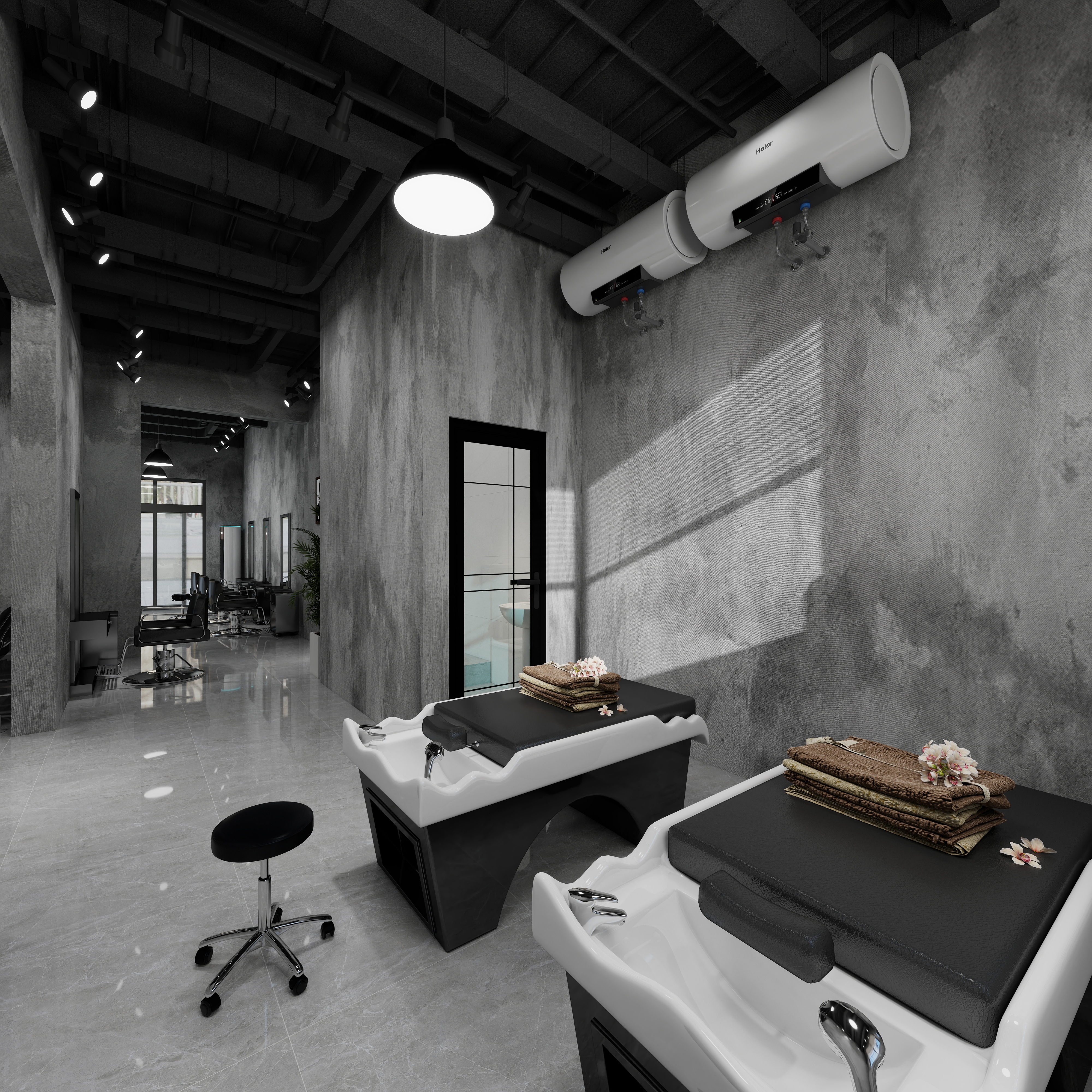 大腹婆-主流理发店一层洗头区装修效果图第5张