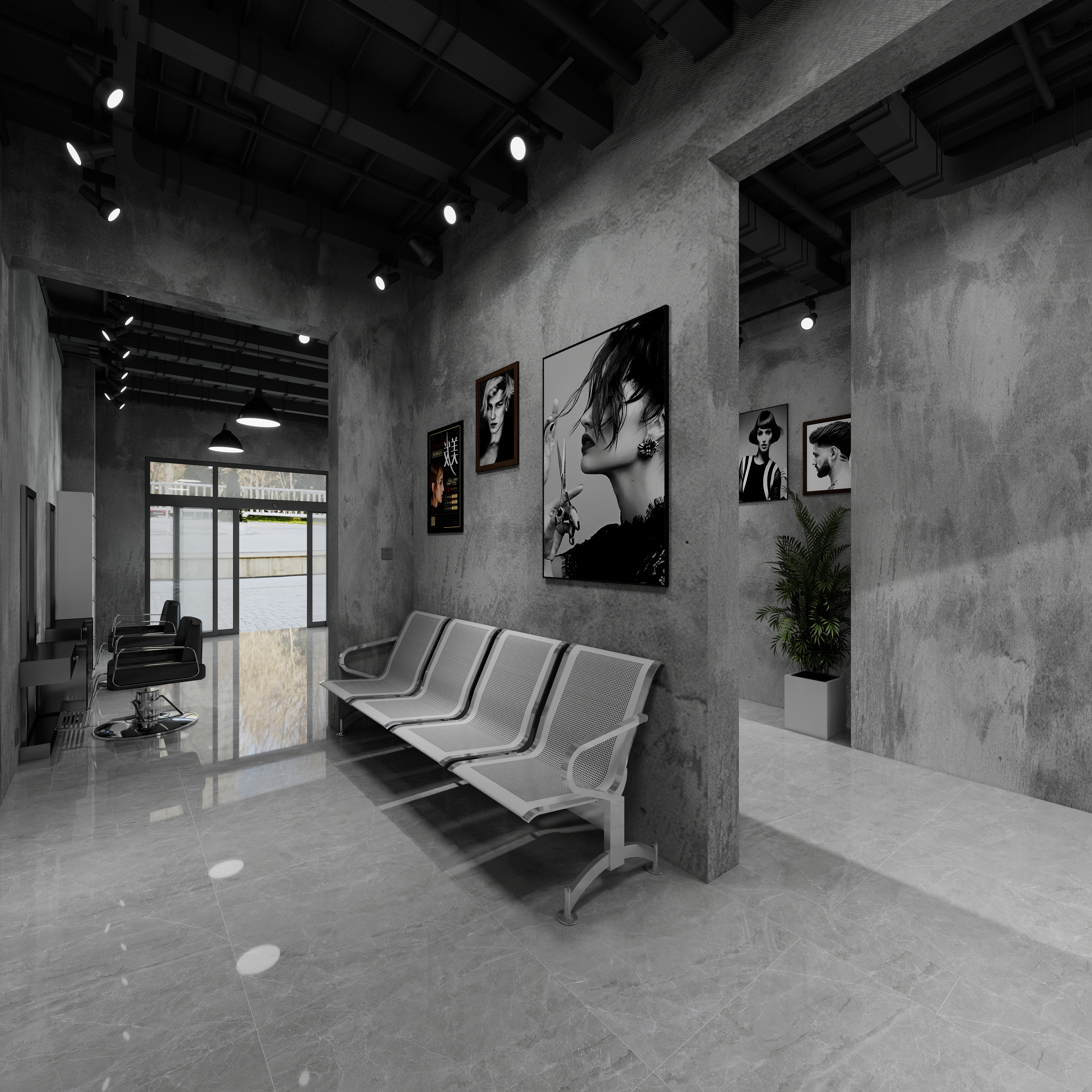 大腹婆-主流理发店一层休息区装修效果图第4张