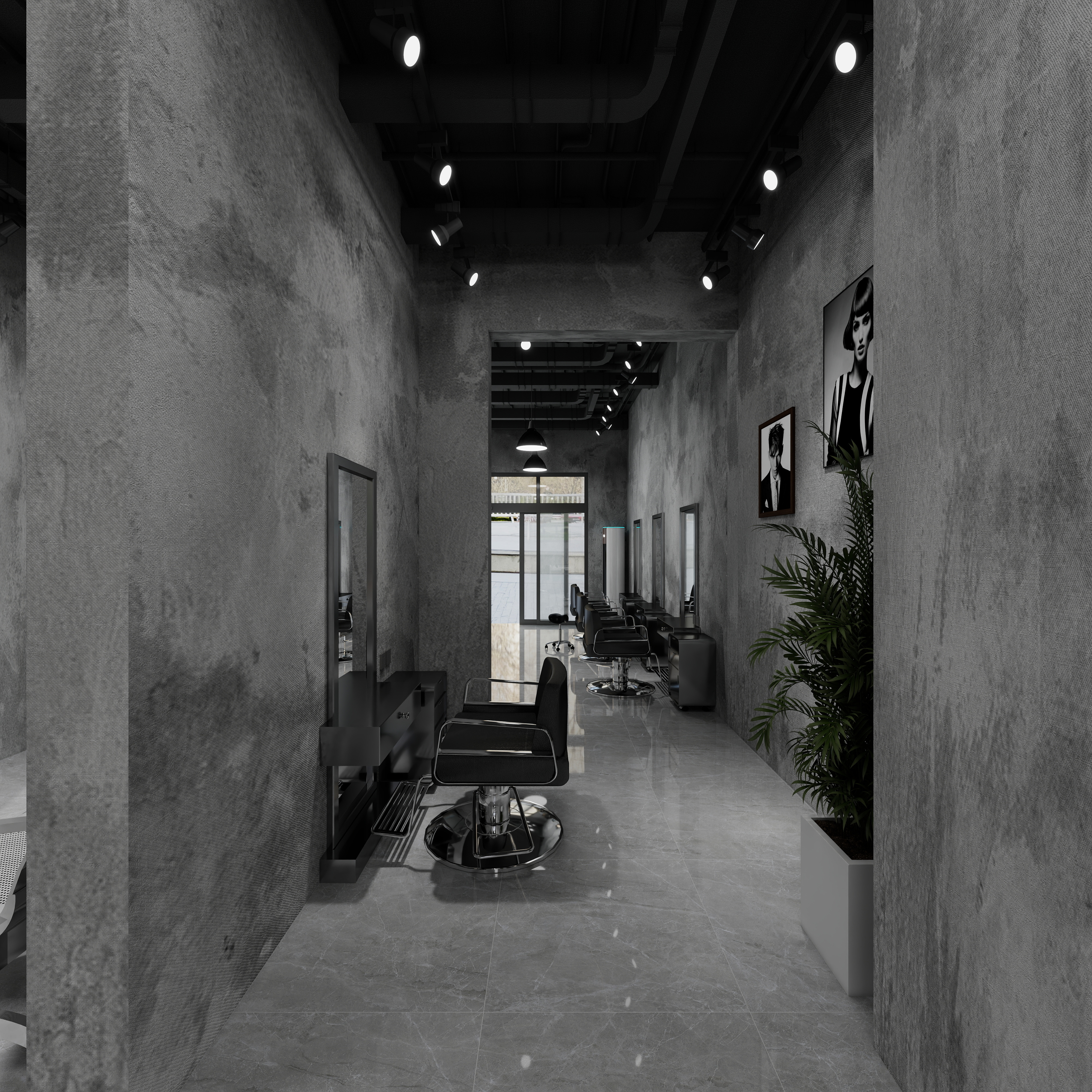 大腹婆-主流理发店一层洗头区装修效果图第4张