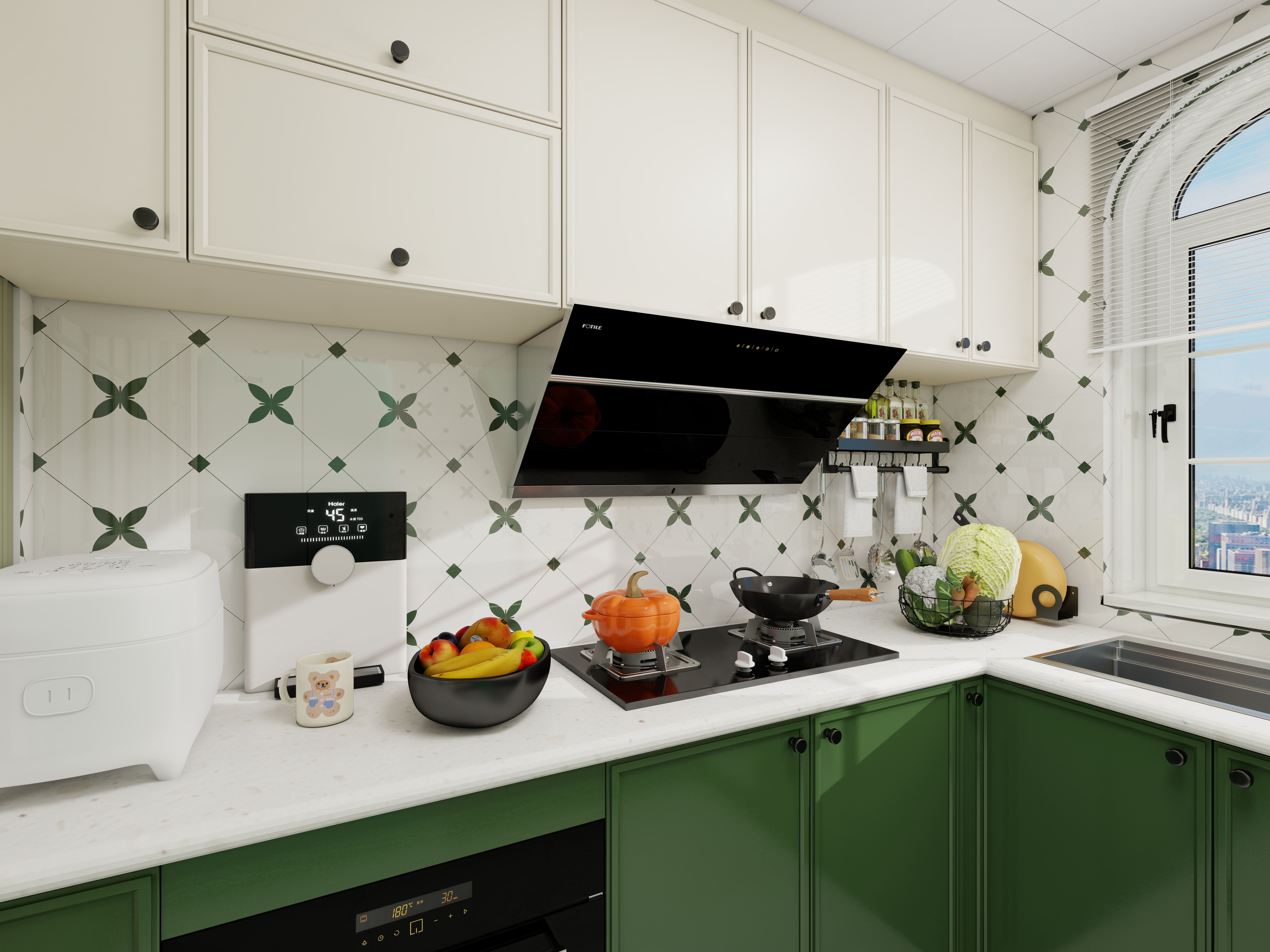 栖寐-【春意盎然】三室两厅 100㎡ 一层厨房装修效果图第1张