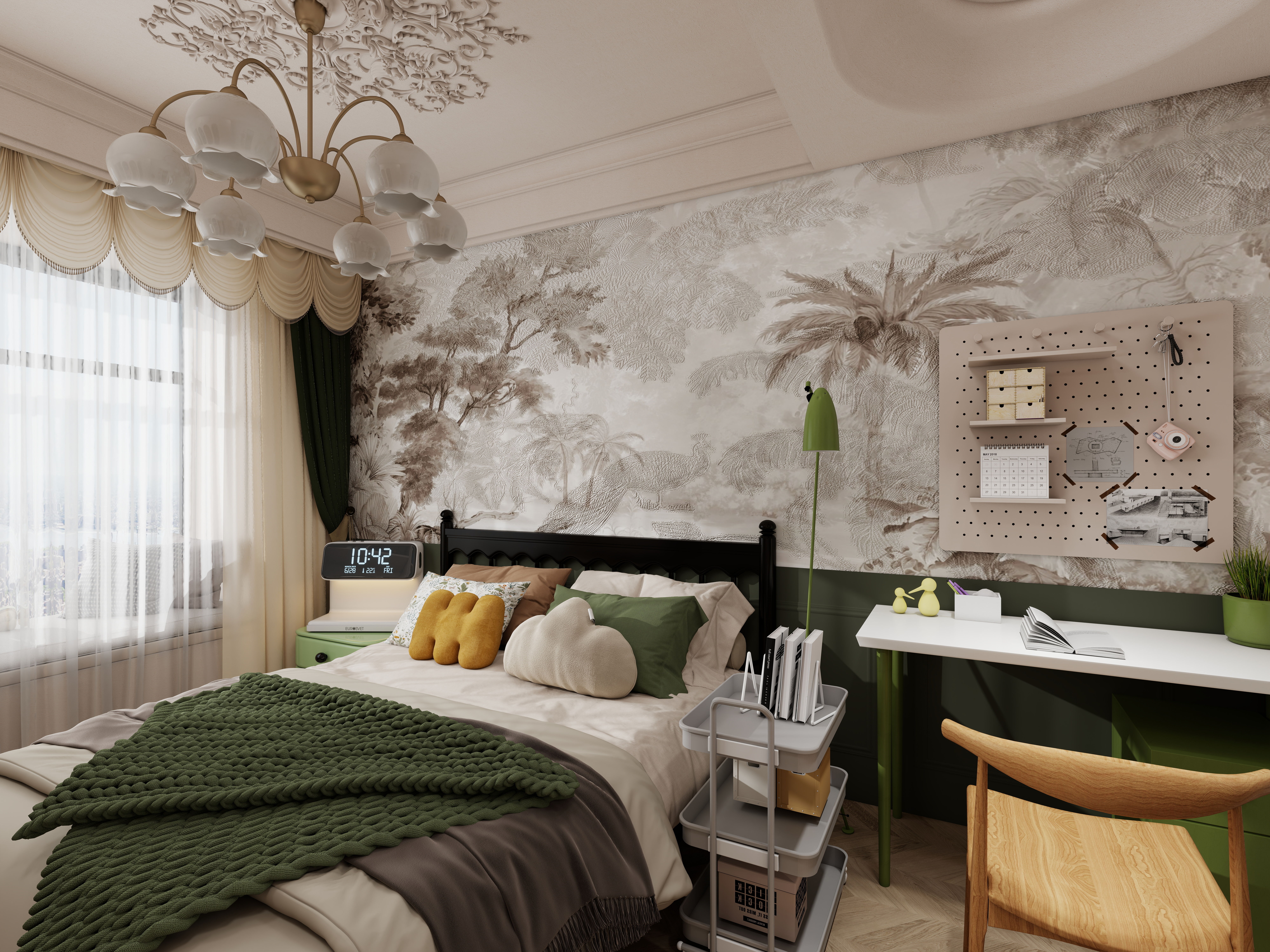 栖寐-【春意盎然】三室两厅 100㎡ 一层主卧装修效果图第2张