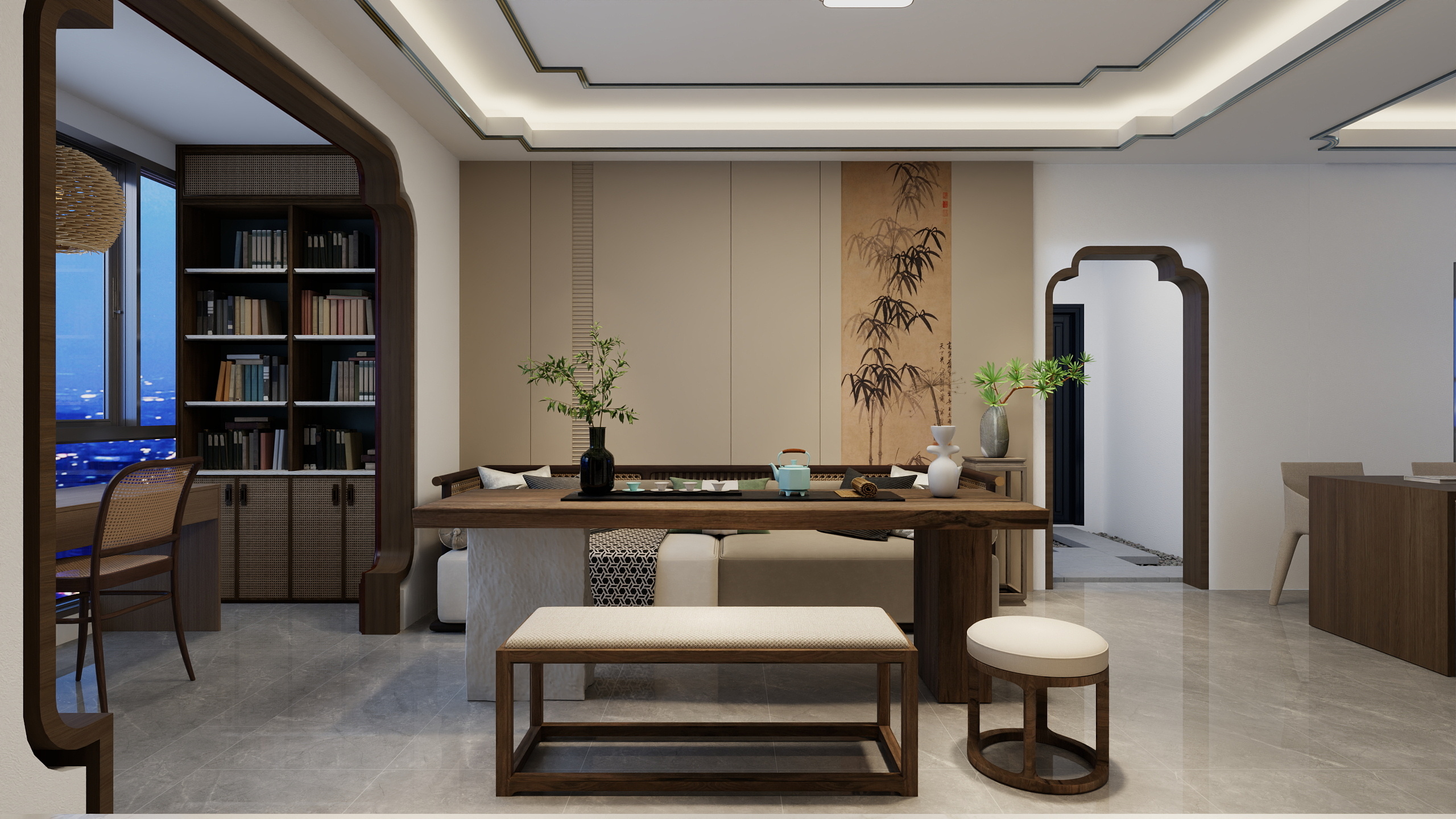 艺灵006-新中式110平4室装修效果图