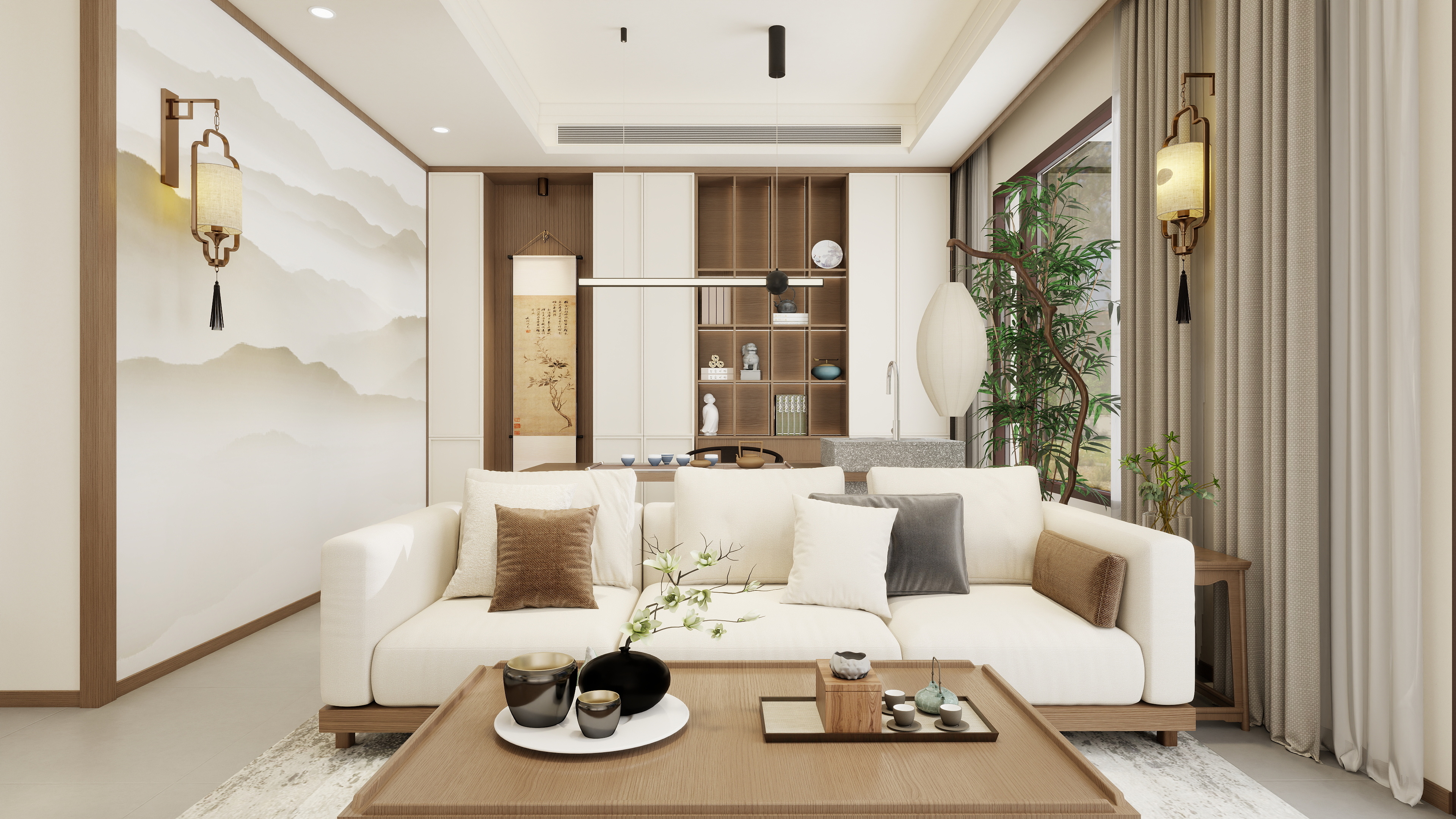 设计师言色-200平米两层自建别墅宋式美学1装修效果图