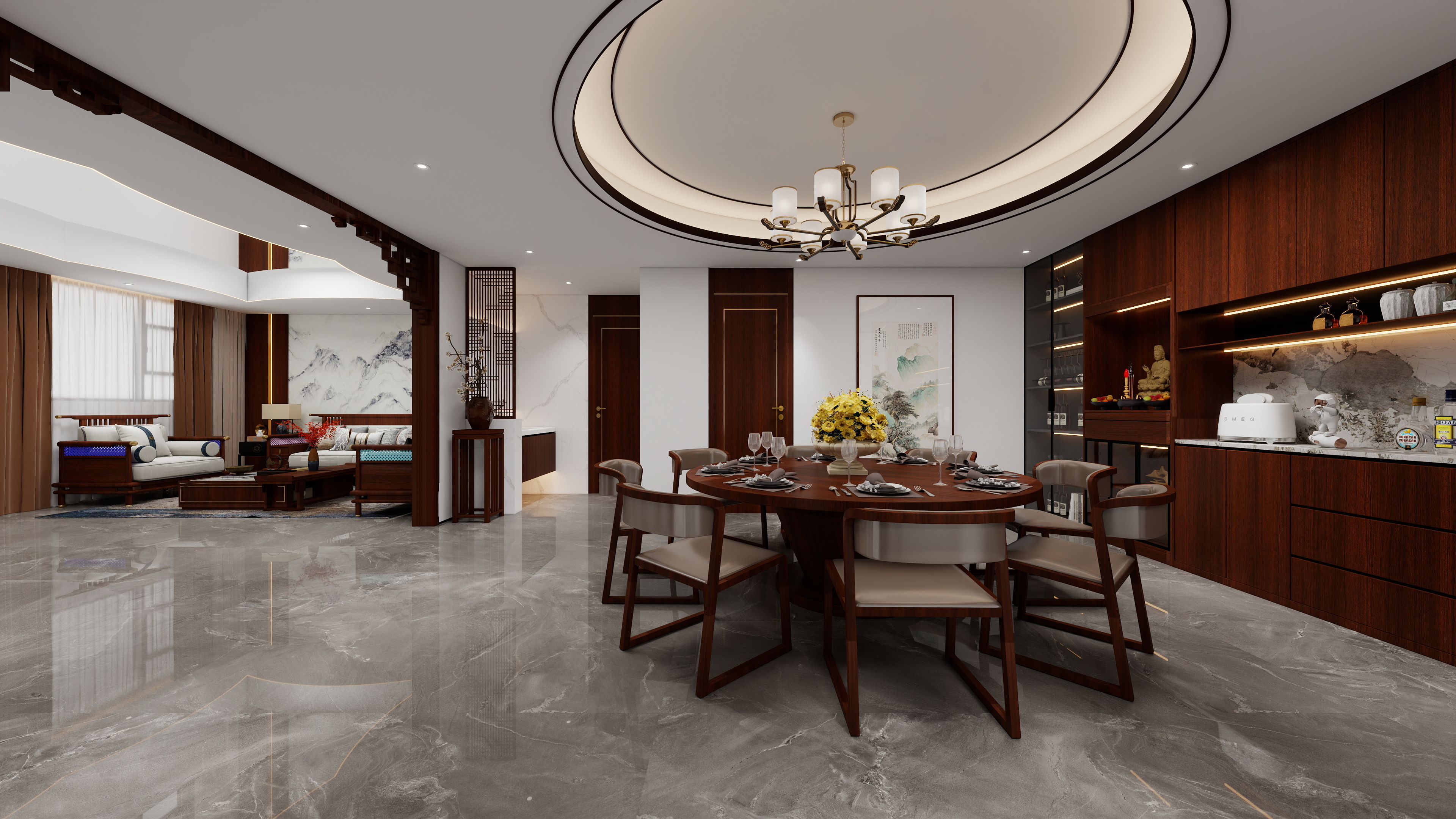 设计师丨胡月平-自建房-新中式装修效果图