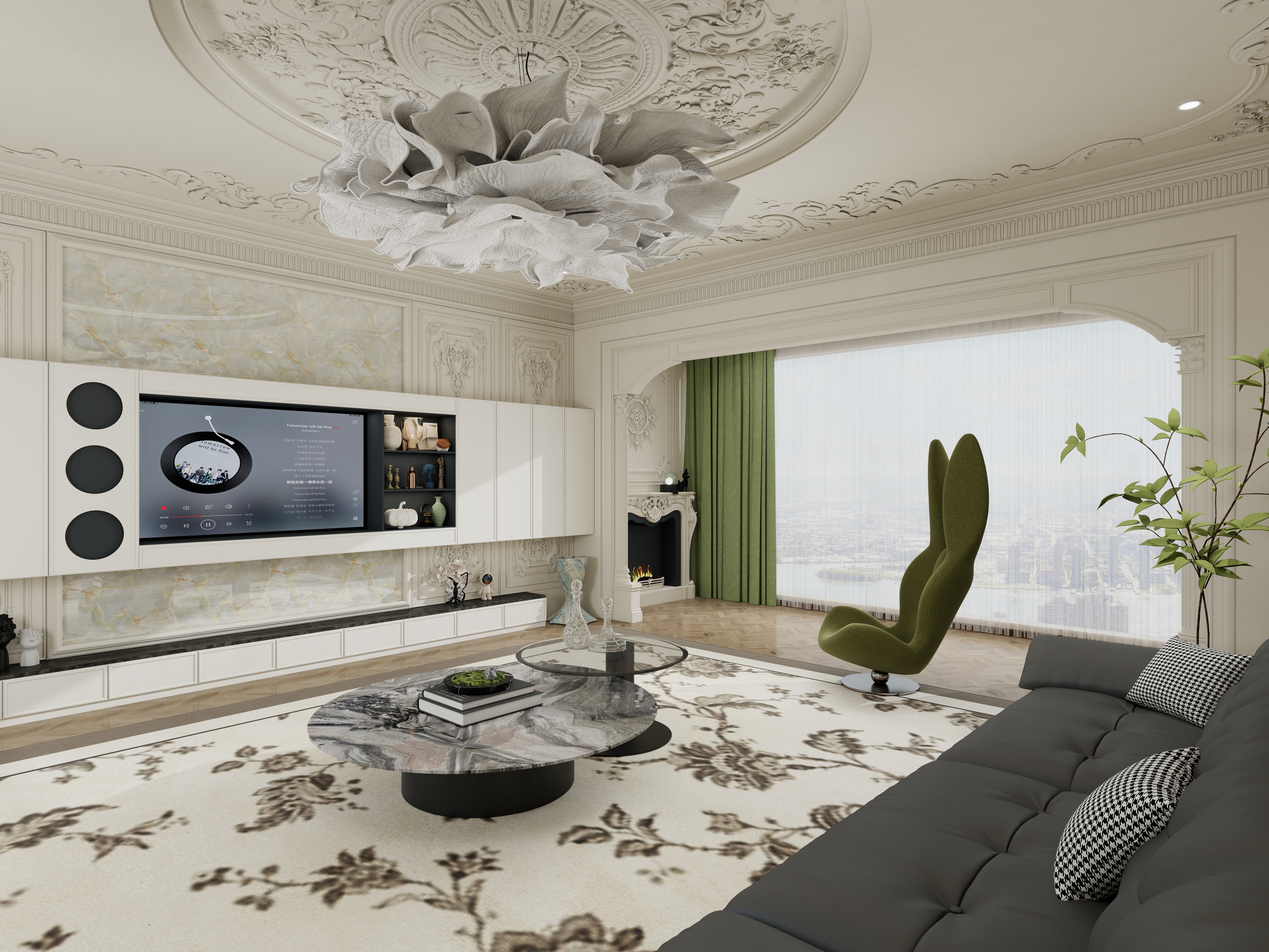 栖寐-法式吊顶练习 一层吊顶练习装修效果图第2张