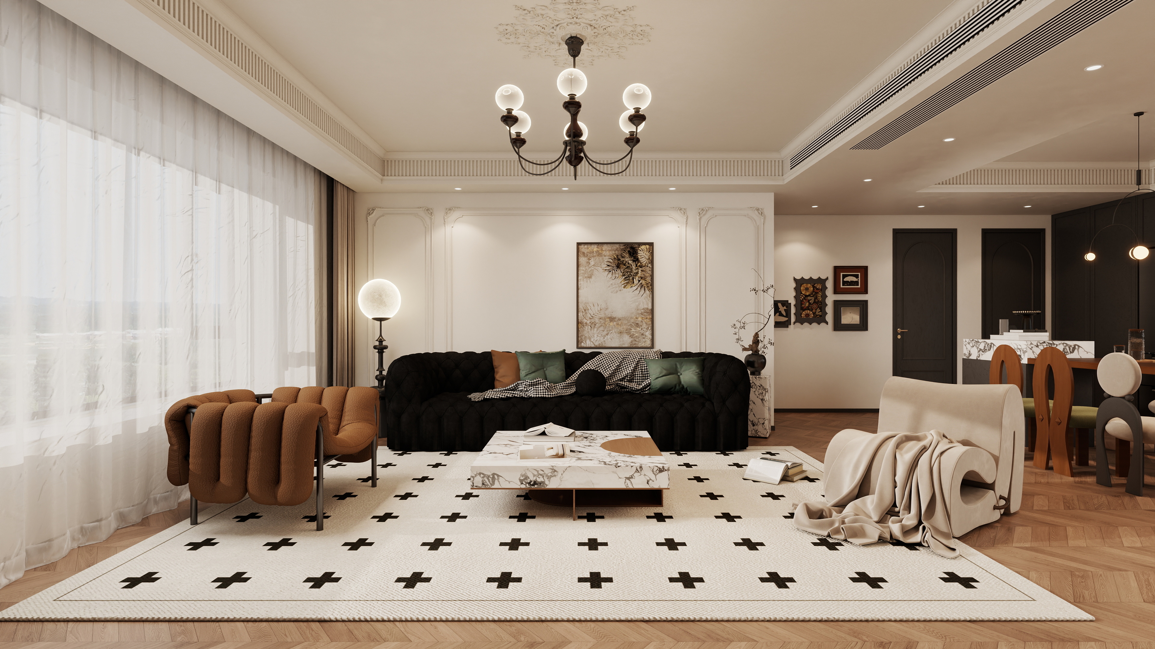 星空设计500一套-轻法式复古风5室148㎡装修效果图