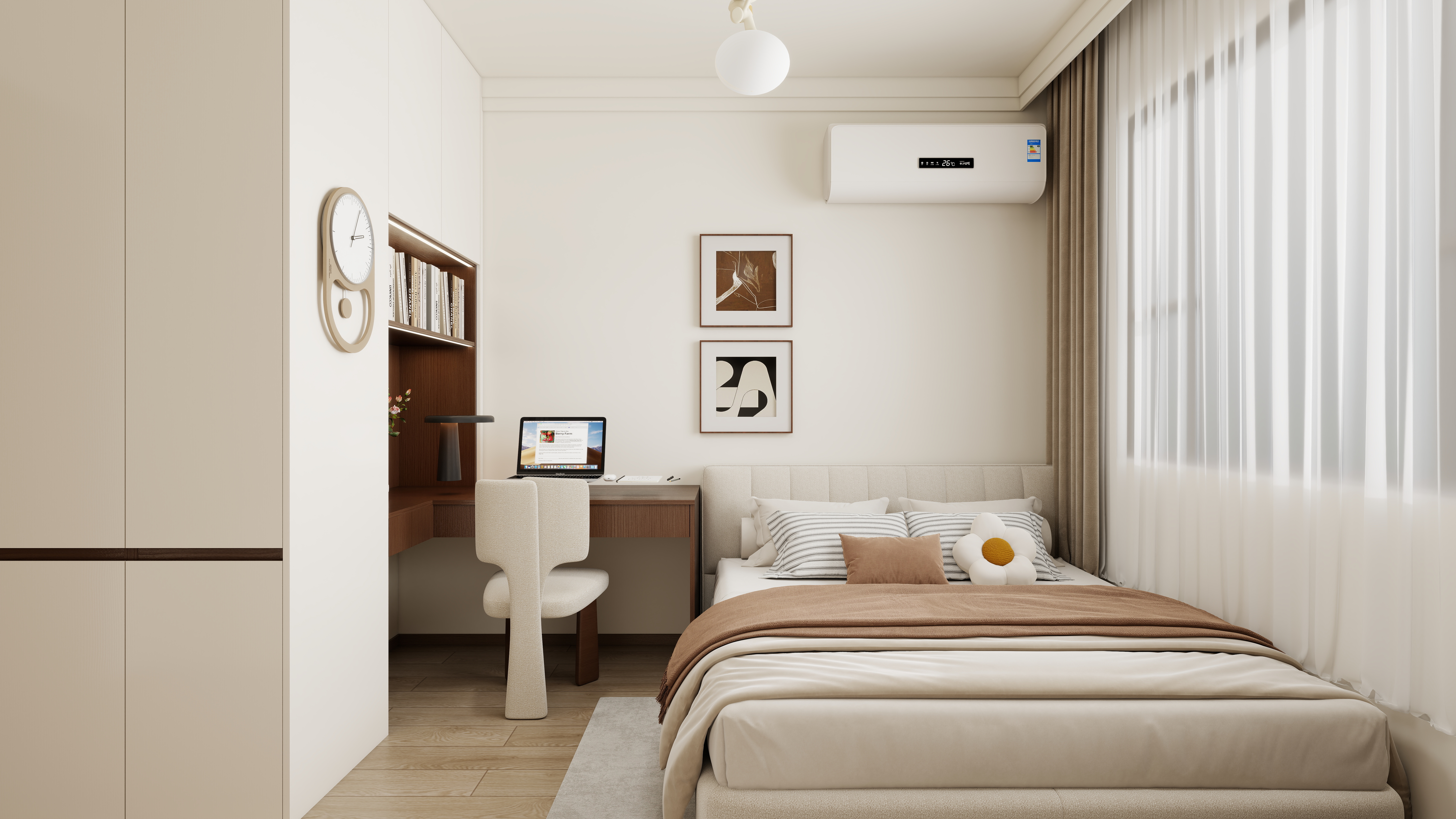 设计师言色-保利锦上 省钱!精装房3居室改中古风一层卧室装修效果图第3张