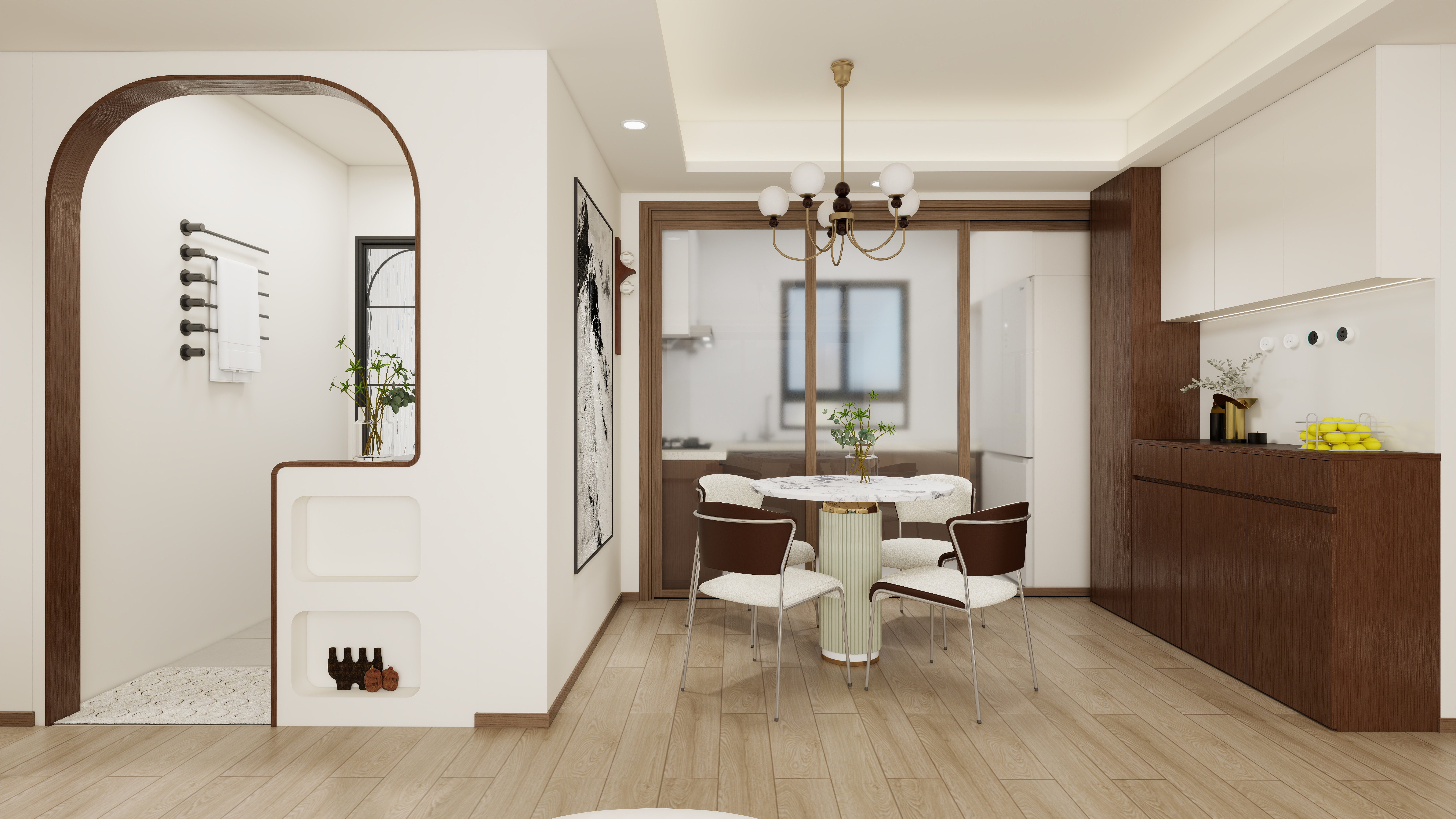 设计师言色-保利锦上 省钱!精装房3居室改中古风一层客餐厅装修效果图第1张