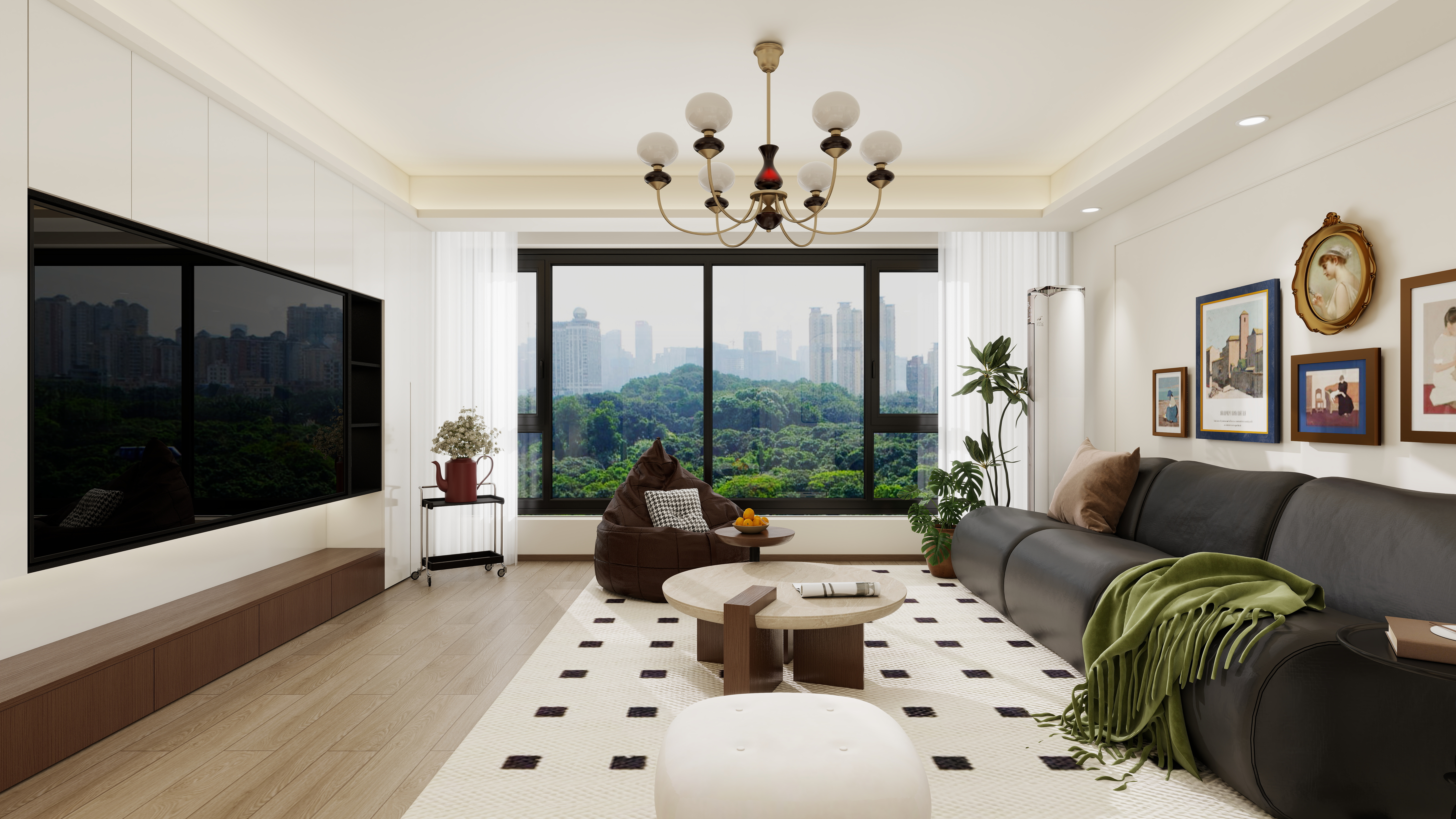 设计师言色-保利锦上 省钱!精装房3居室改中古风一层客餐厅装修效果图第4张