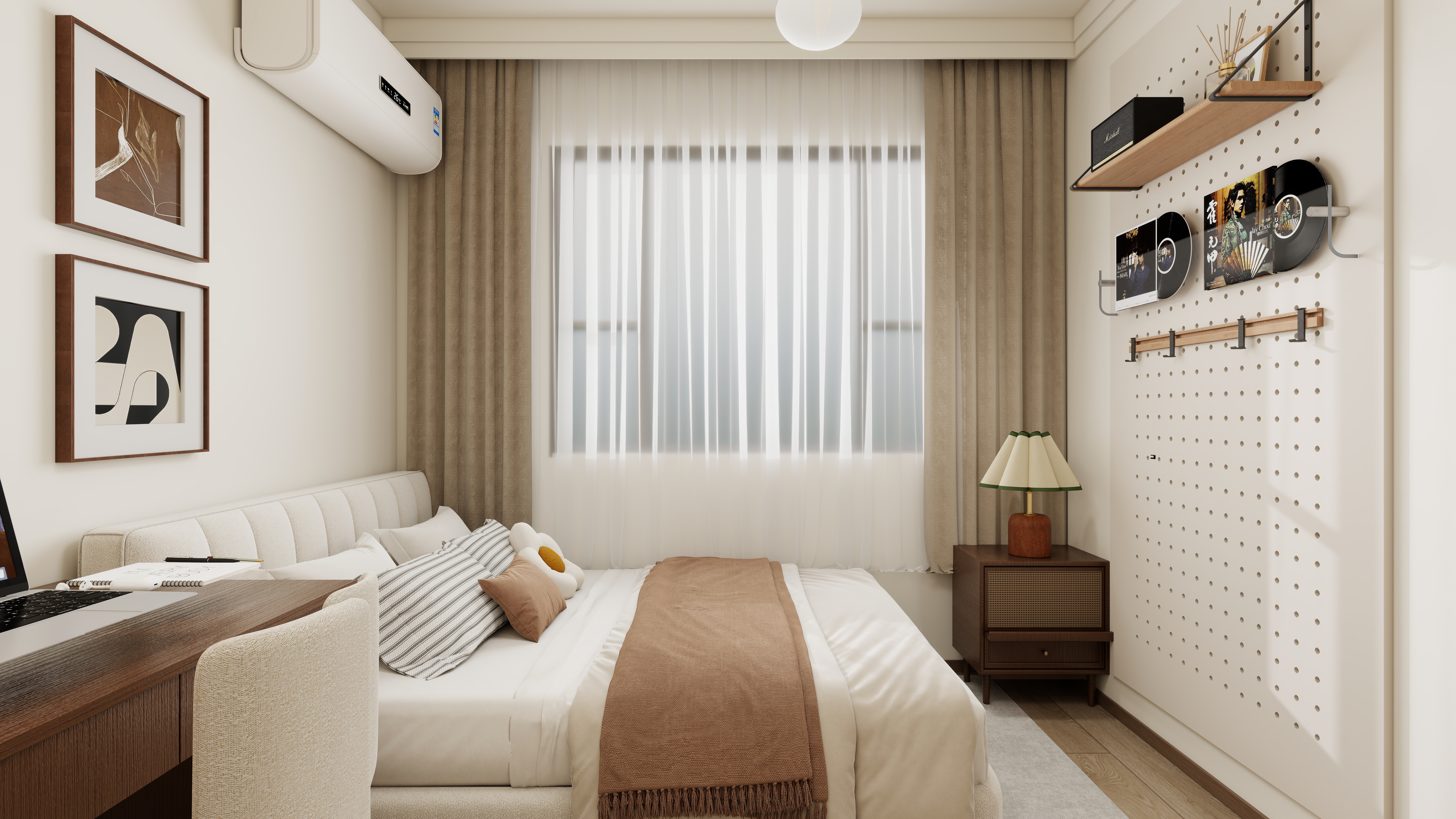 设计师言色-保利锦上 省钱!精装房3居室改中古风一层卧室装修效果图第1张