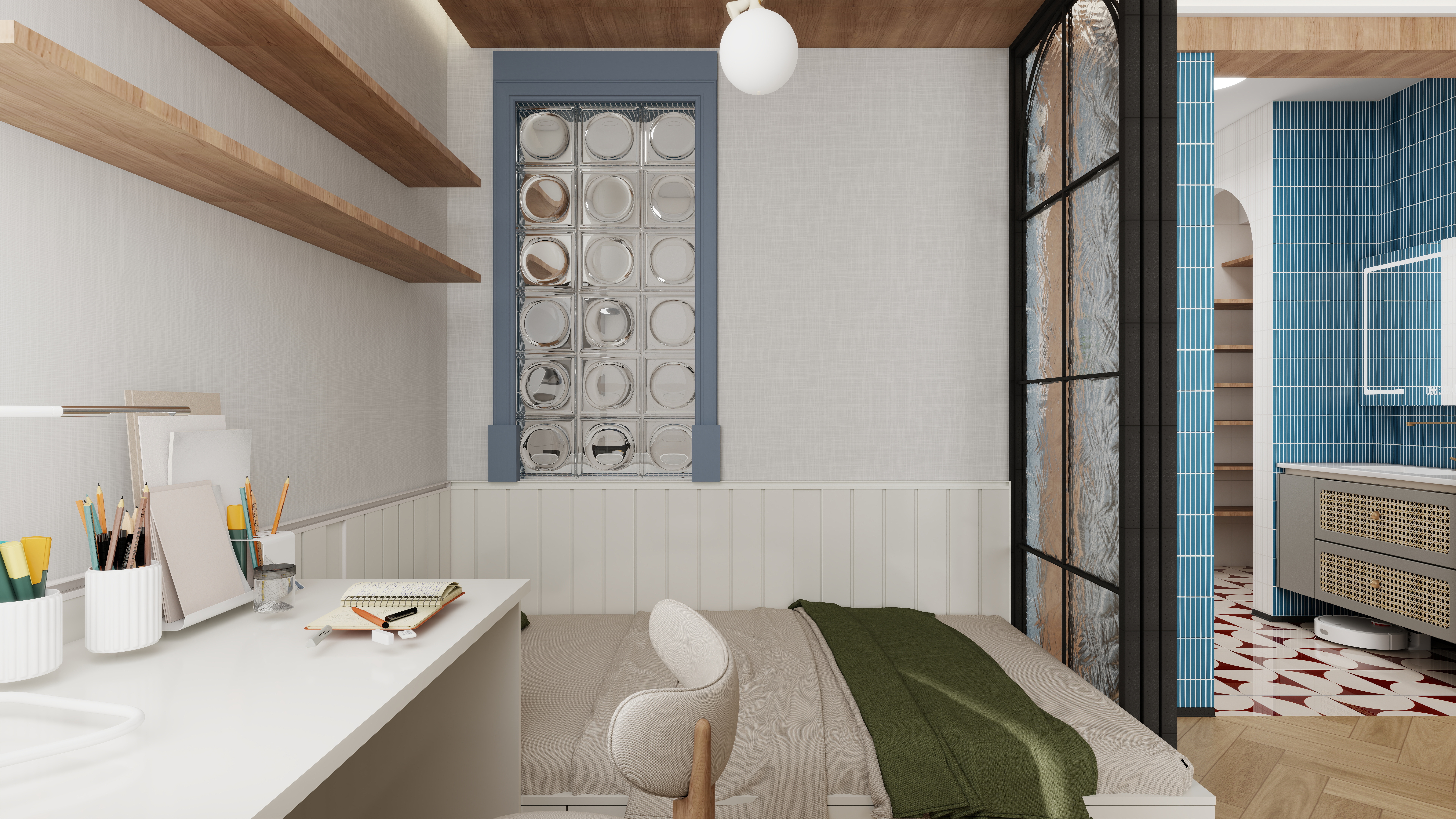 设计师言色-复古波普风混搭,67平米两室改三室舒适化改造一层儿童房1装修效果图第3张