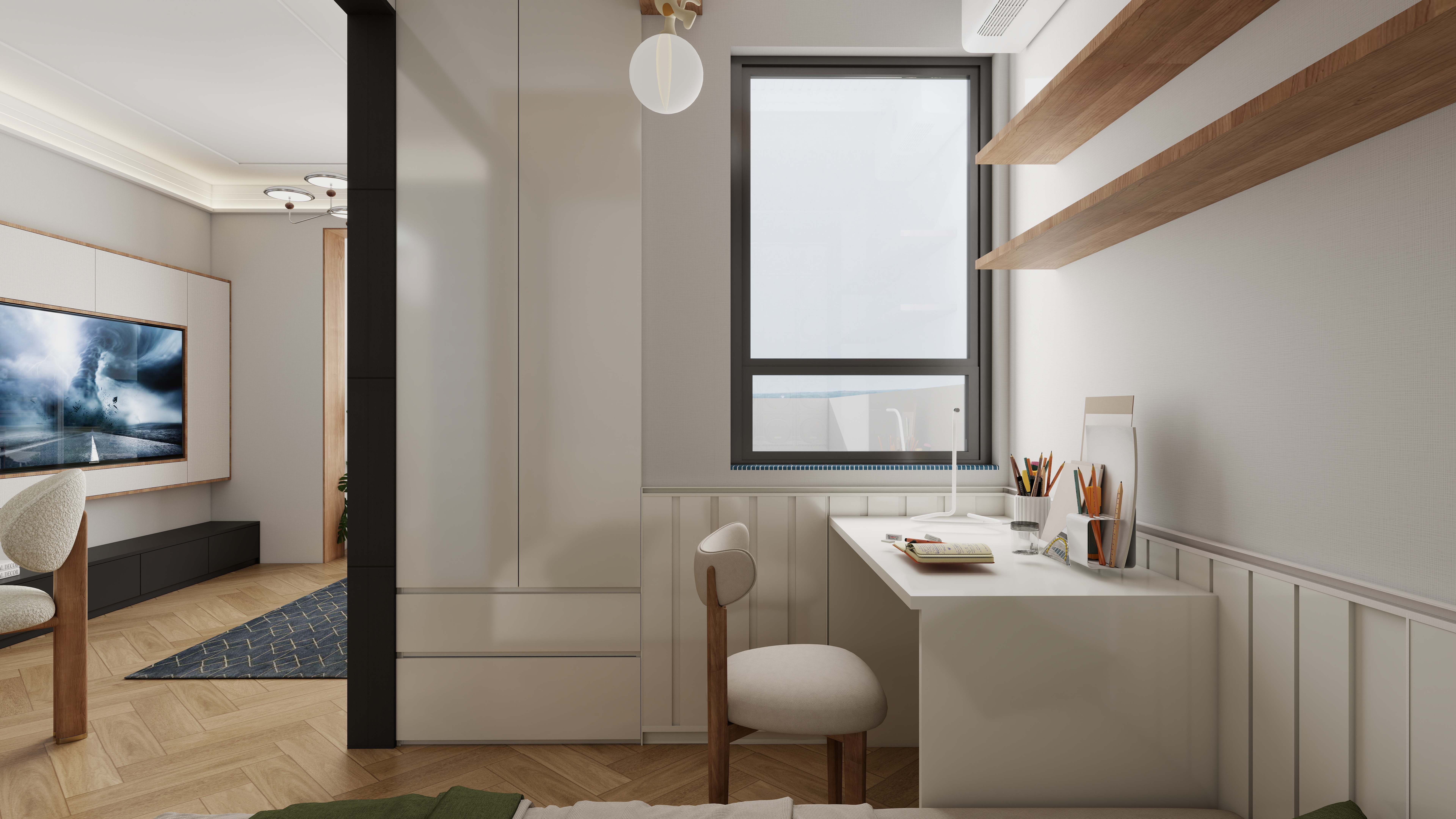 设计师言色-复古波普风混搭,67平米两室改三室舒适化改造一层儿童房1装修效果图第4张