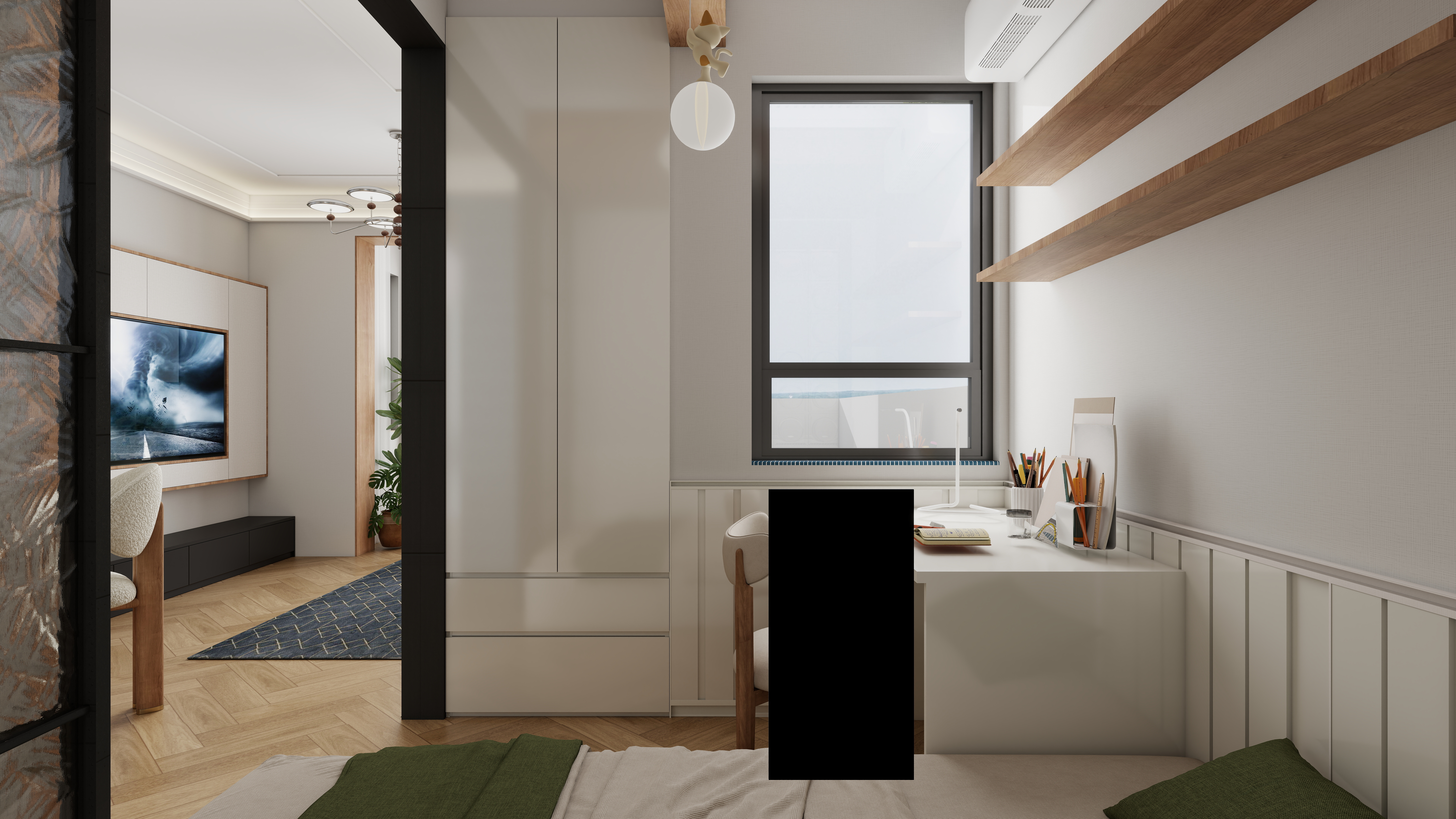 设计师言色-复古波普风混搭,67平米两室改三室舒适化改造一层儿童房1装修效果图第2张