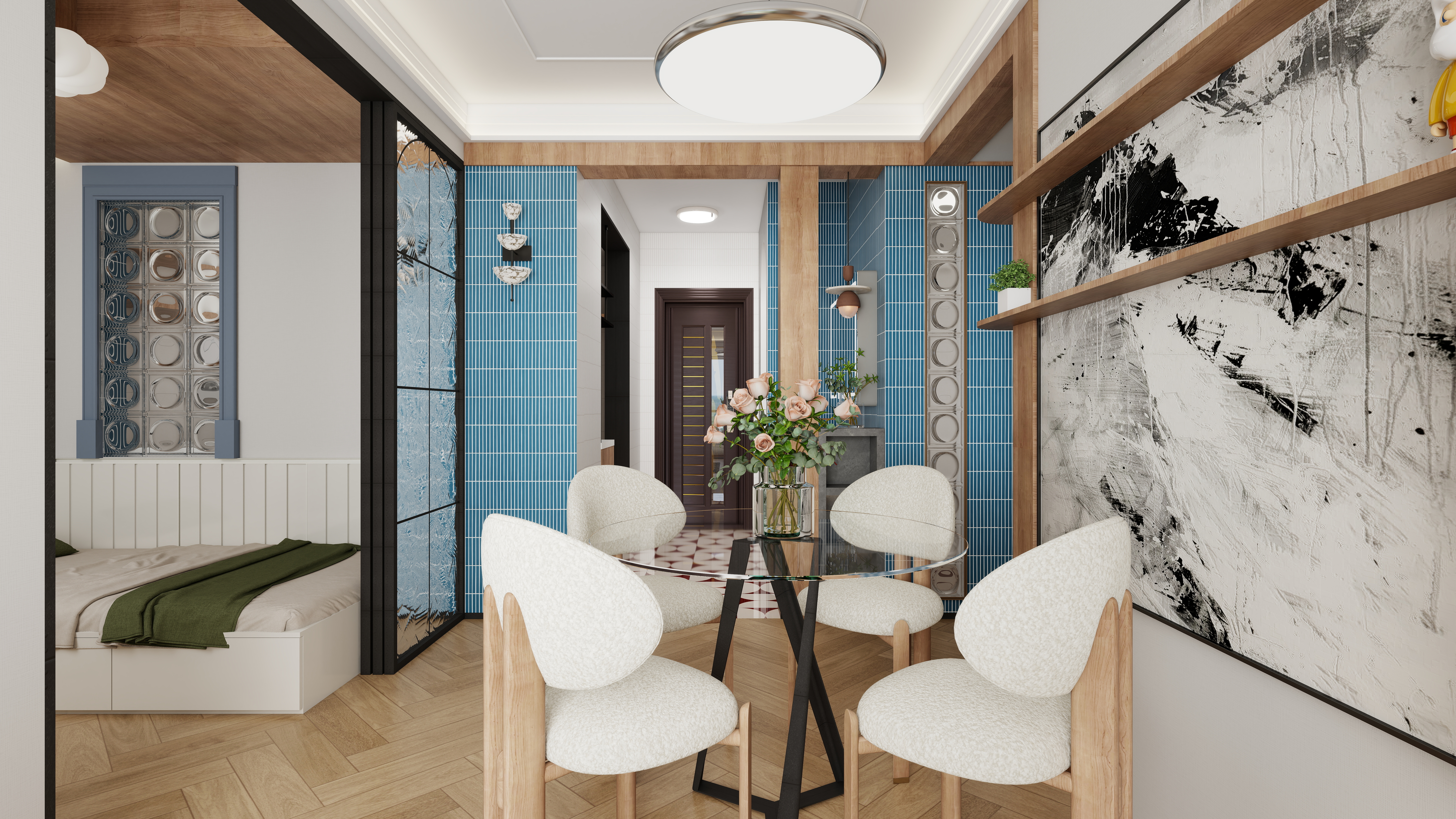 设计师言色-复古波普风混搭,67平米两室改三室舒适化改造一层客餐厅装修效果图第5张