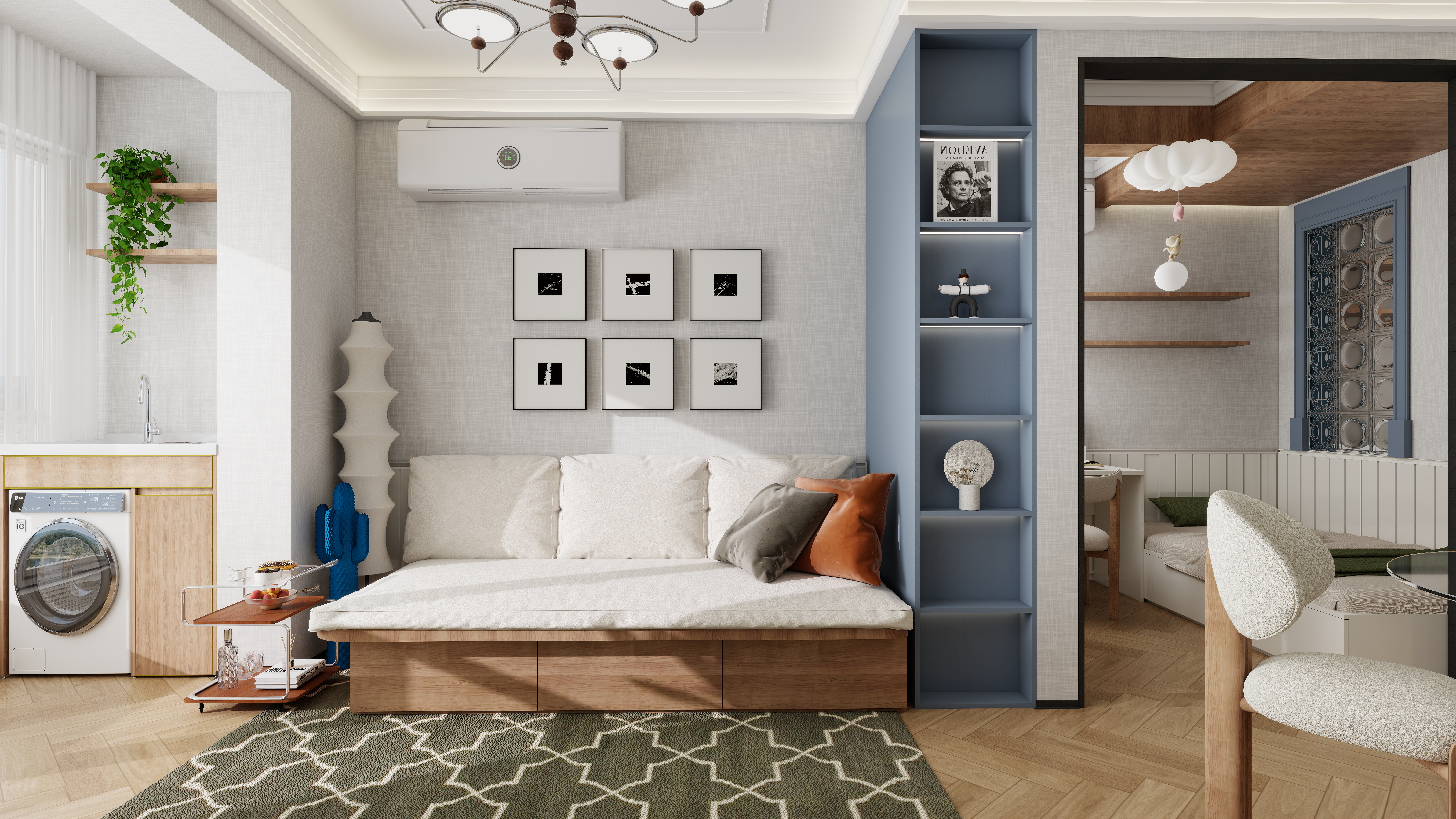 设计师言色-复古波普风混搭,67平米两室改三室舒适化改造一层客餐厅装修效果图第4张