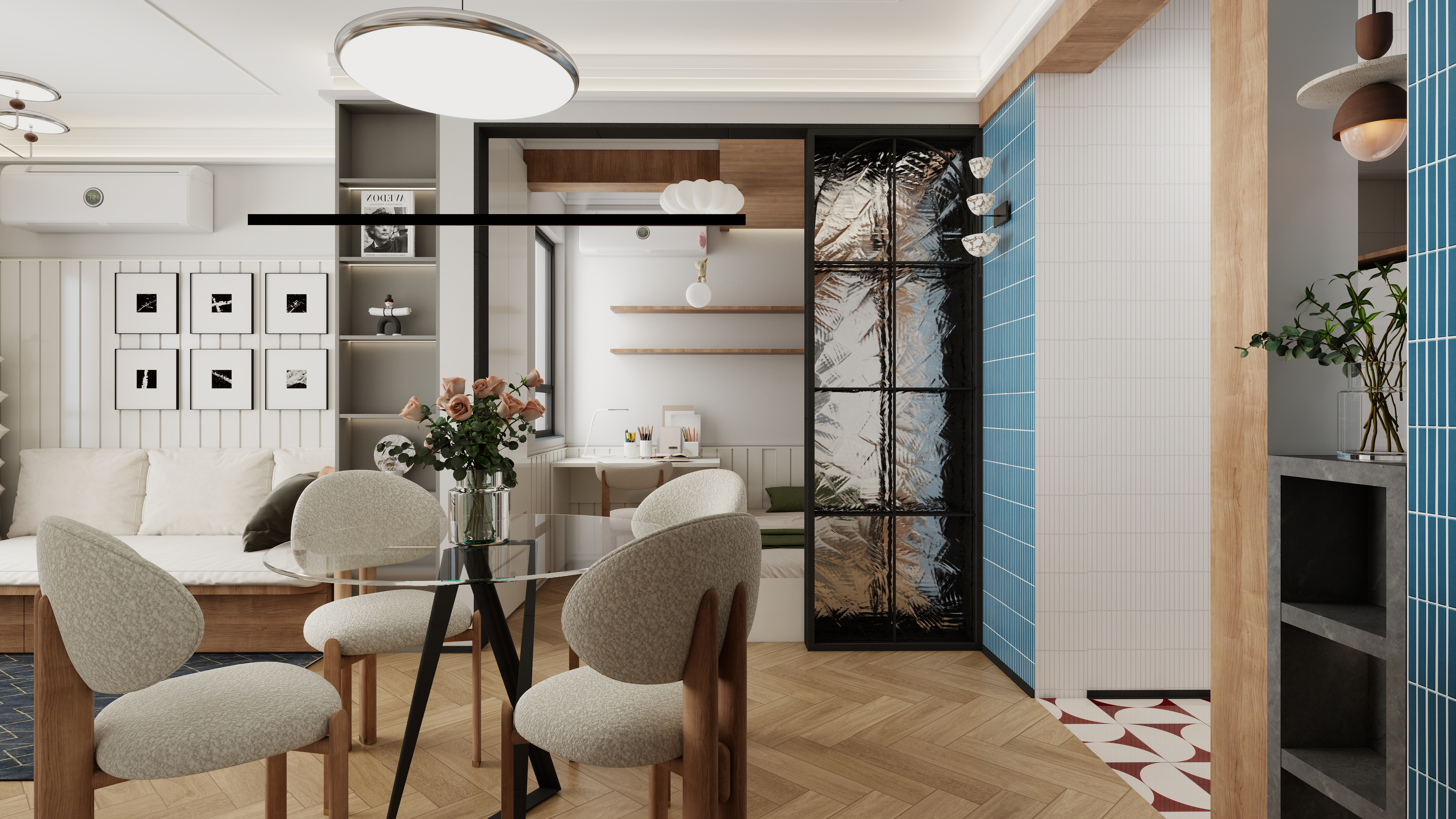 设计师言色-复古波普风混搭,67平米两室改三室舒适化改造一层客餐厅装修效果图第2张