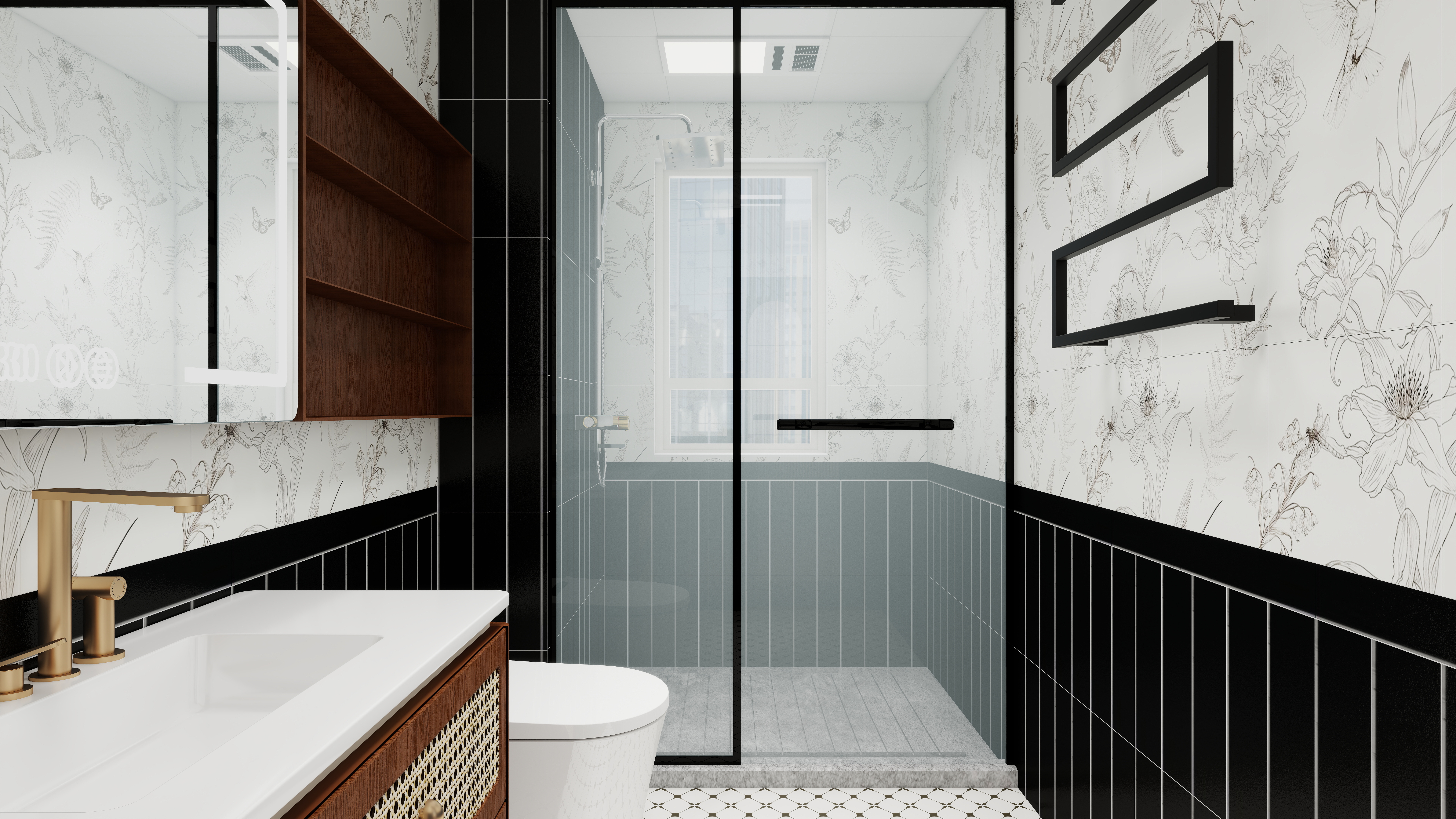 设计师言色-120平米 三室改四室 美式复古自然风一层主卫装修效果图第1张