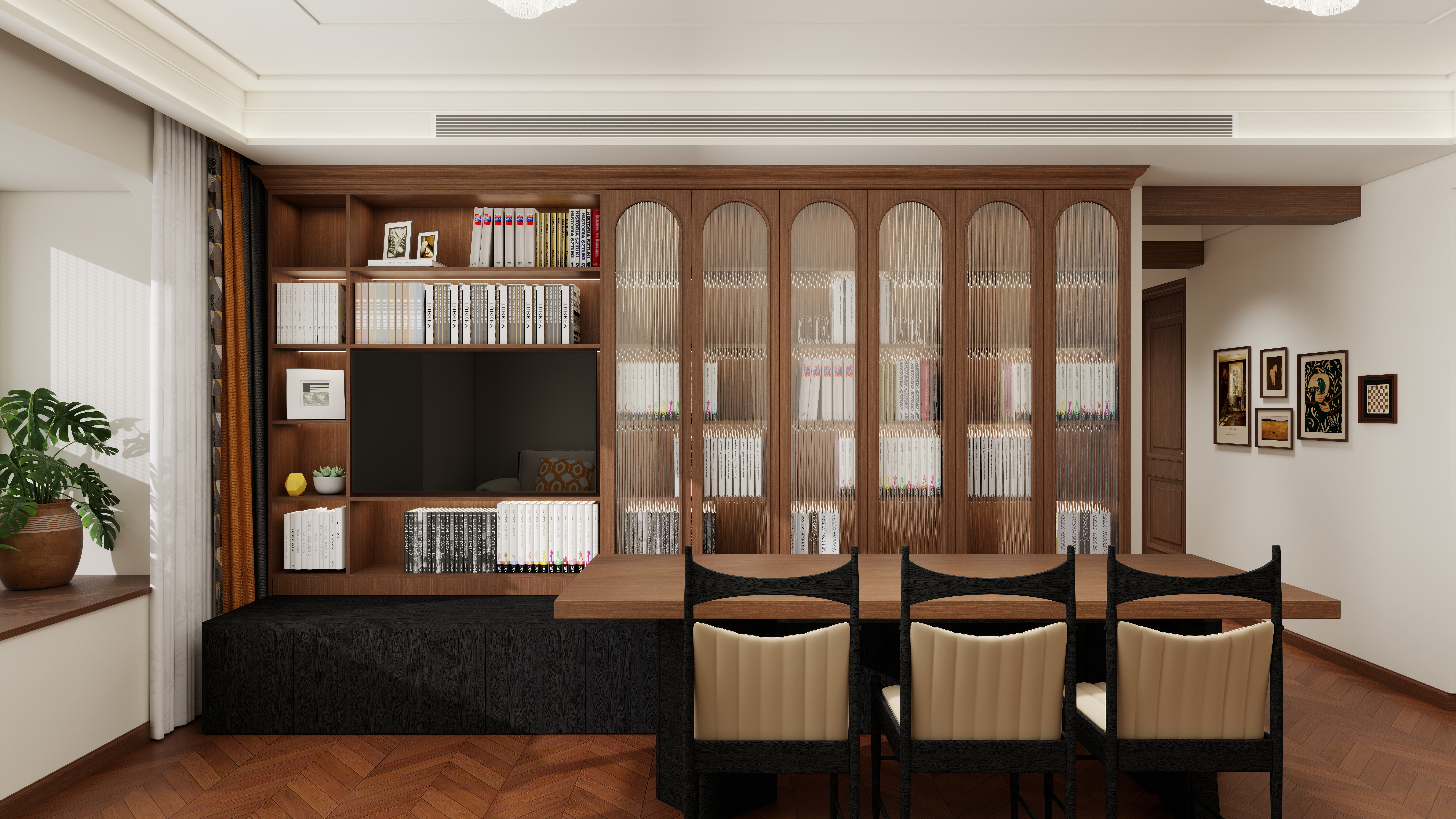 设计师言色-120平米 三室改四室 美式复古自然风一层客餐厅装修效果图第2张