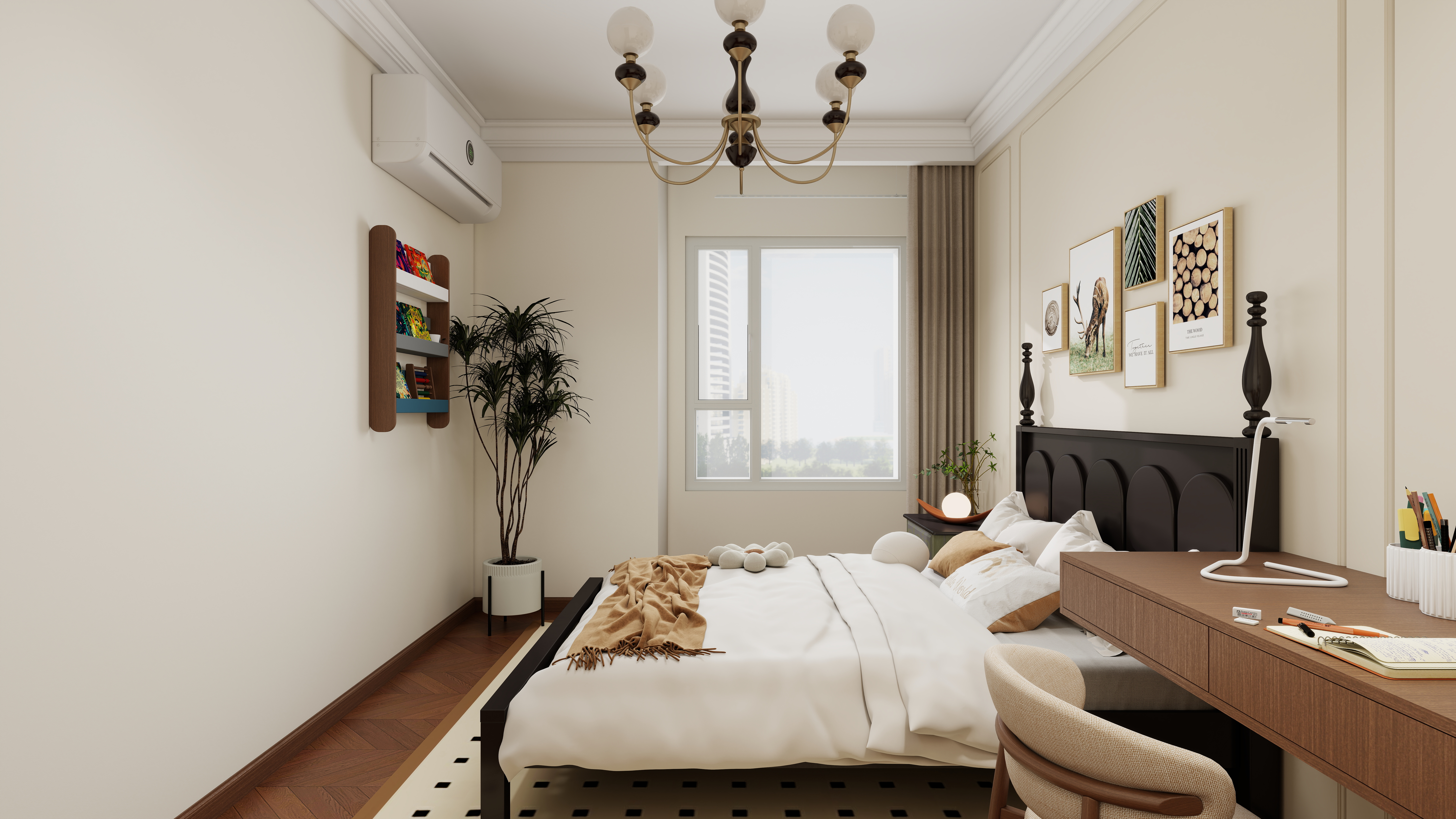 设计师言色-120平米 三室改四室 美式复古自然风一层大女儿房装修效果图第3张