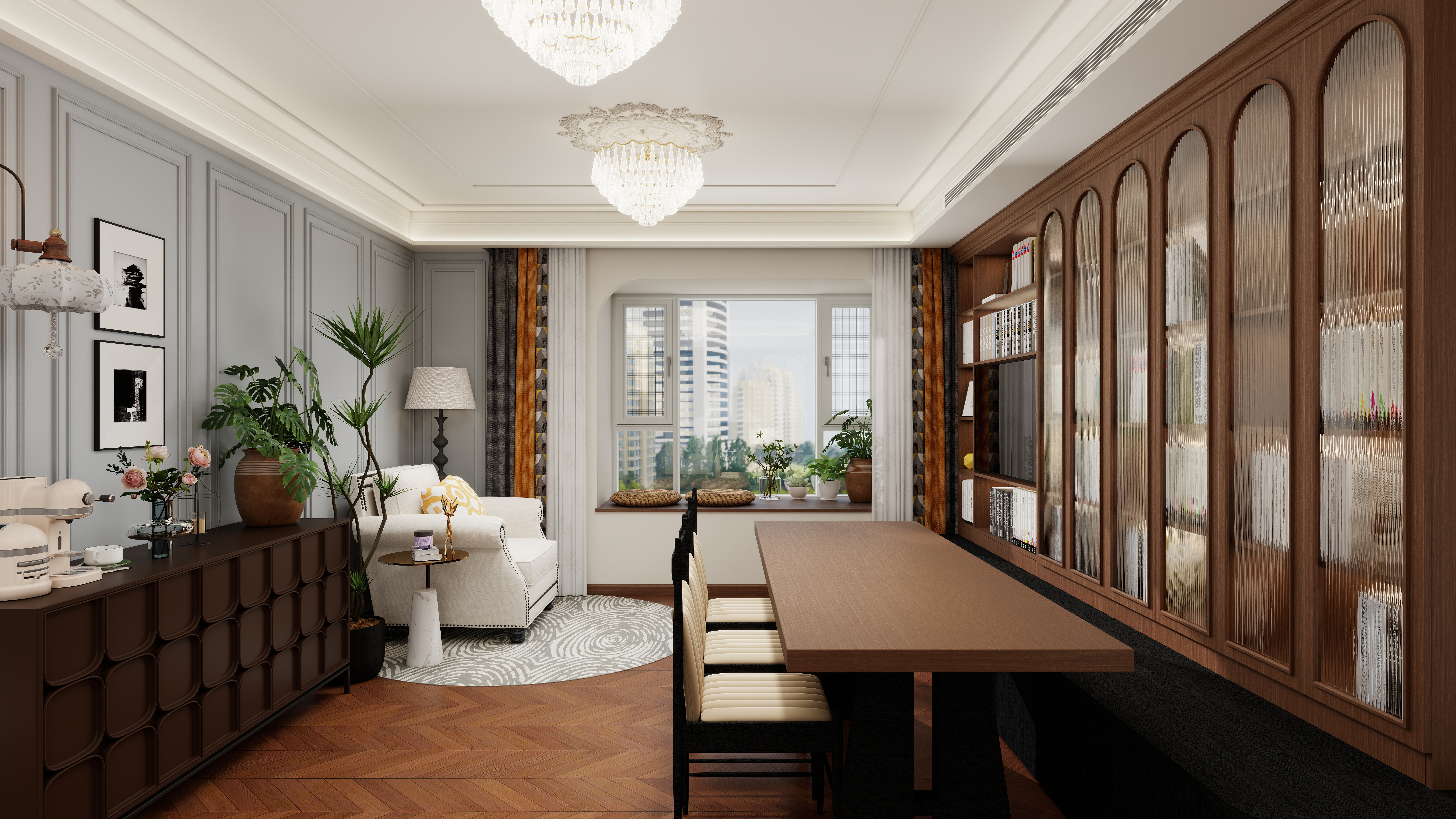 设计师言色-120平米 三室改四室 美式复古自然风一层客餐厅装修效果图第3张