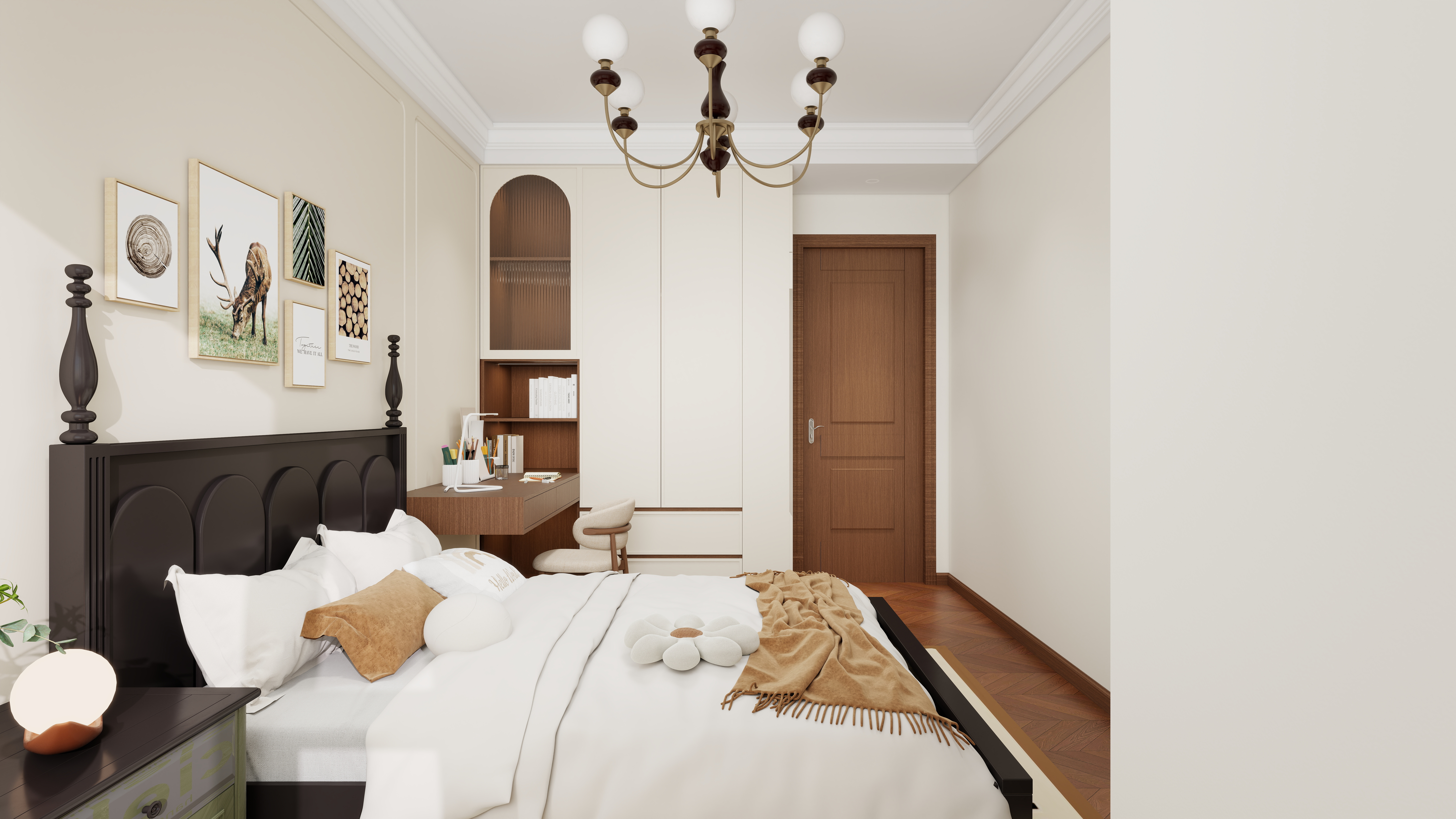 设计师言色-120平米 三室改四室 美式复古自然风一层大女儿房装修效果图第1张