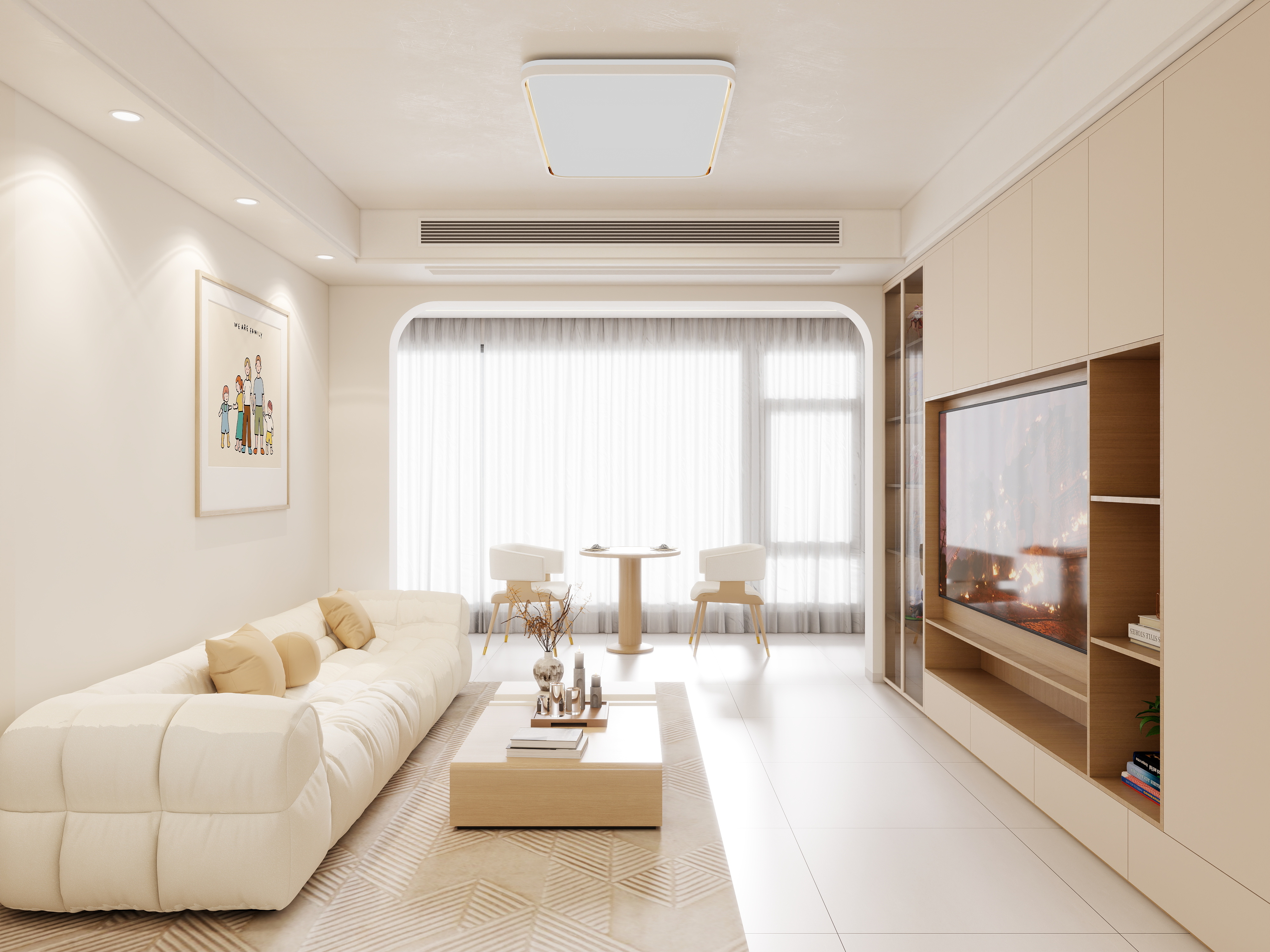 壹诺设计工作室-122㎡2室-原木奶油风装修效果图