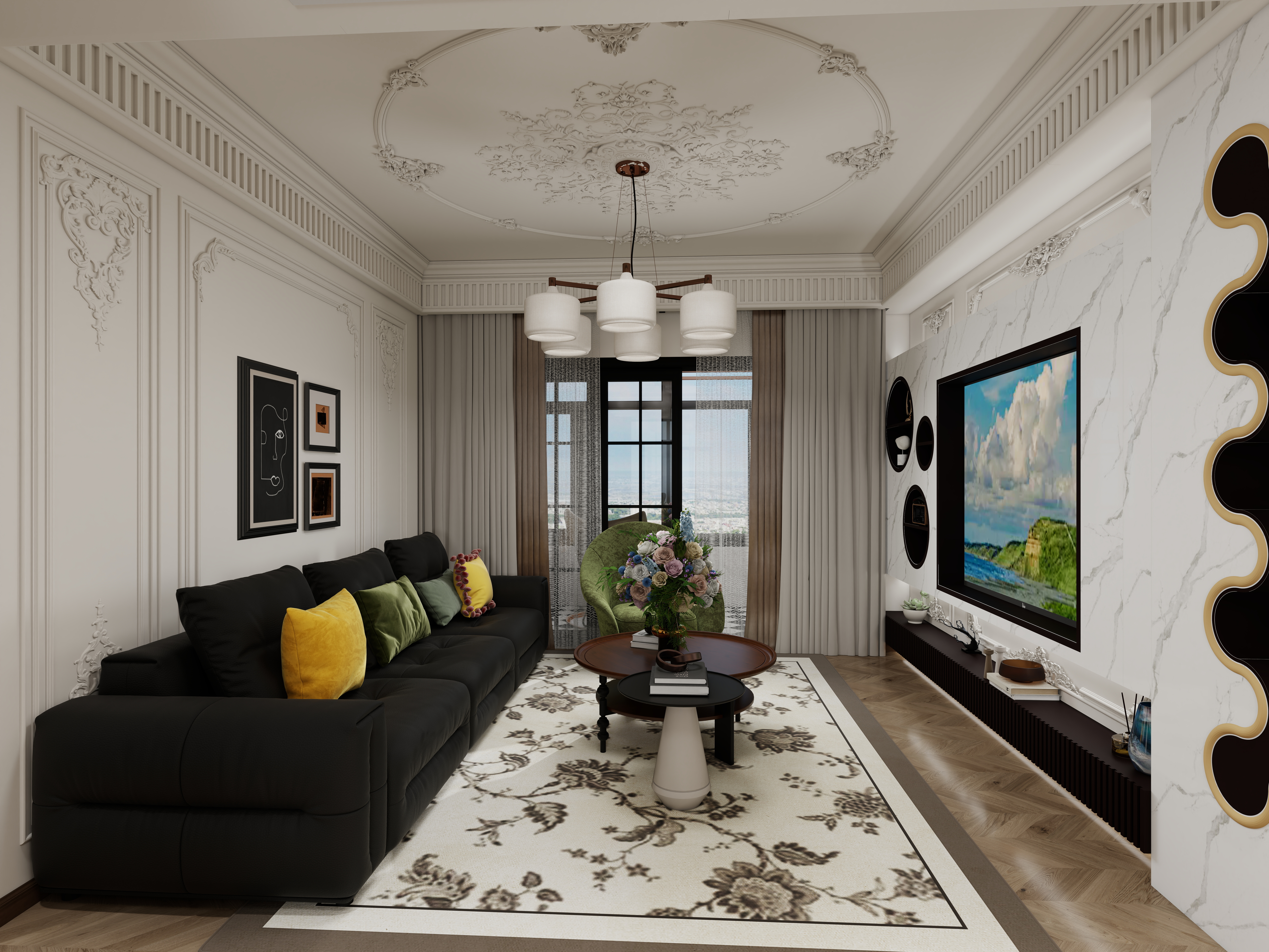 栖寐-【黑加仑】两室两厅90㎡一层客餐厅装修效果图第1张