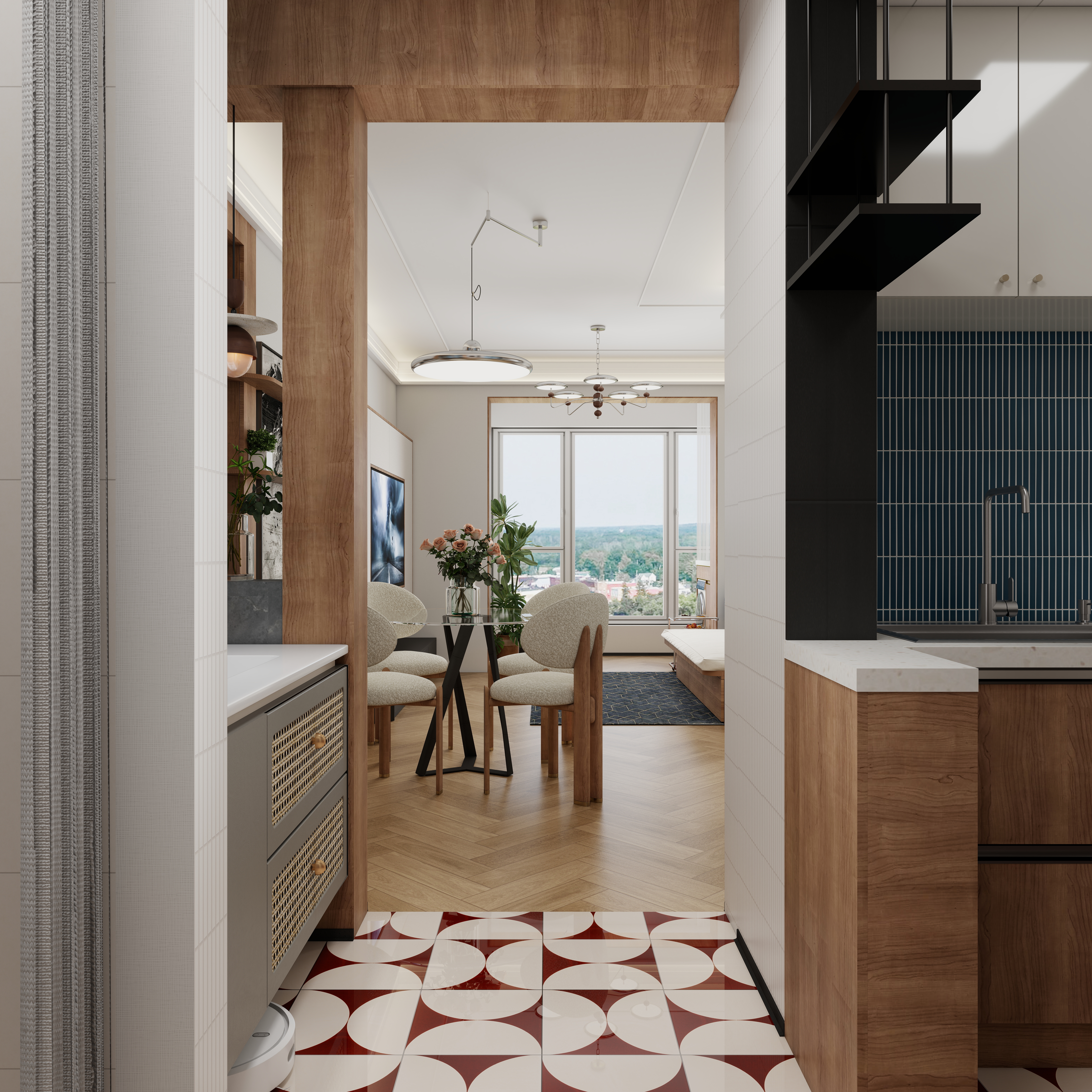 设计师言色-复古波普风混搭,67平米两室改三室舒适化改造一层门厅装修效果图第3张