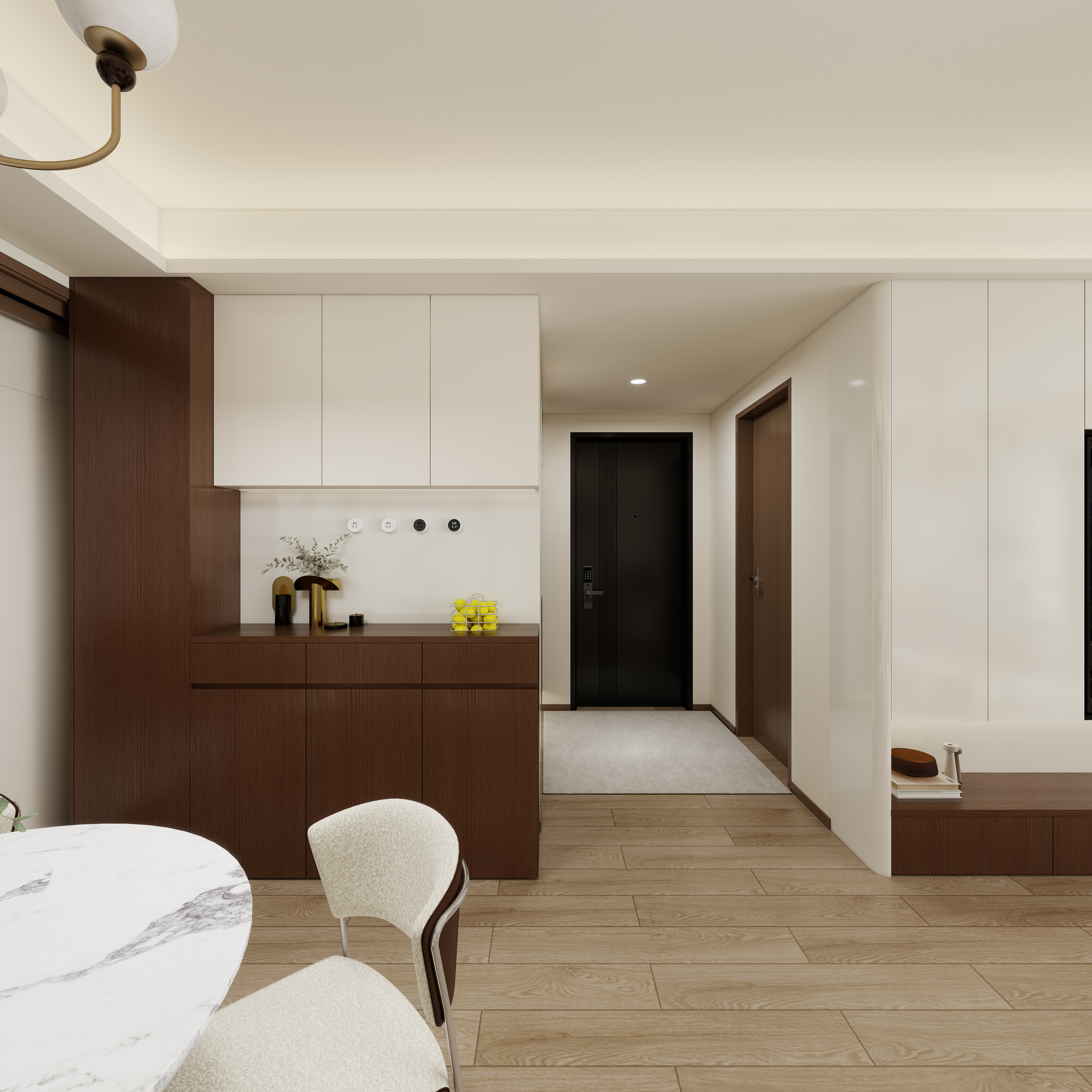 设计师言色-保利锦上 省钱！精装房3居室改中古风一层客餐厅装修效果图第5张