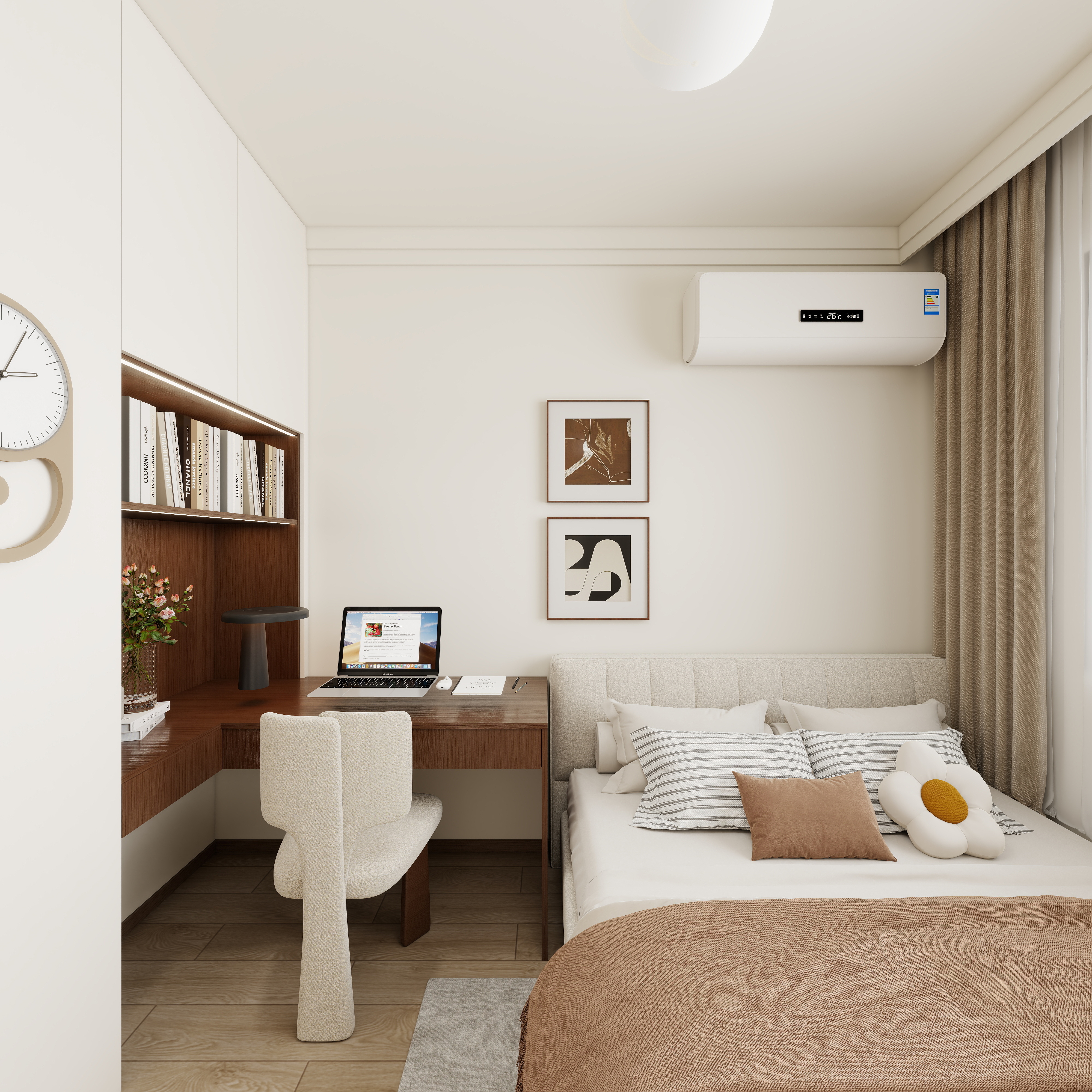 设计师言色-保利锦上 省钱！精装房3居室改中古风一层卧室装修效果图第4张