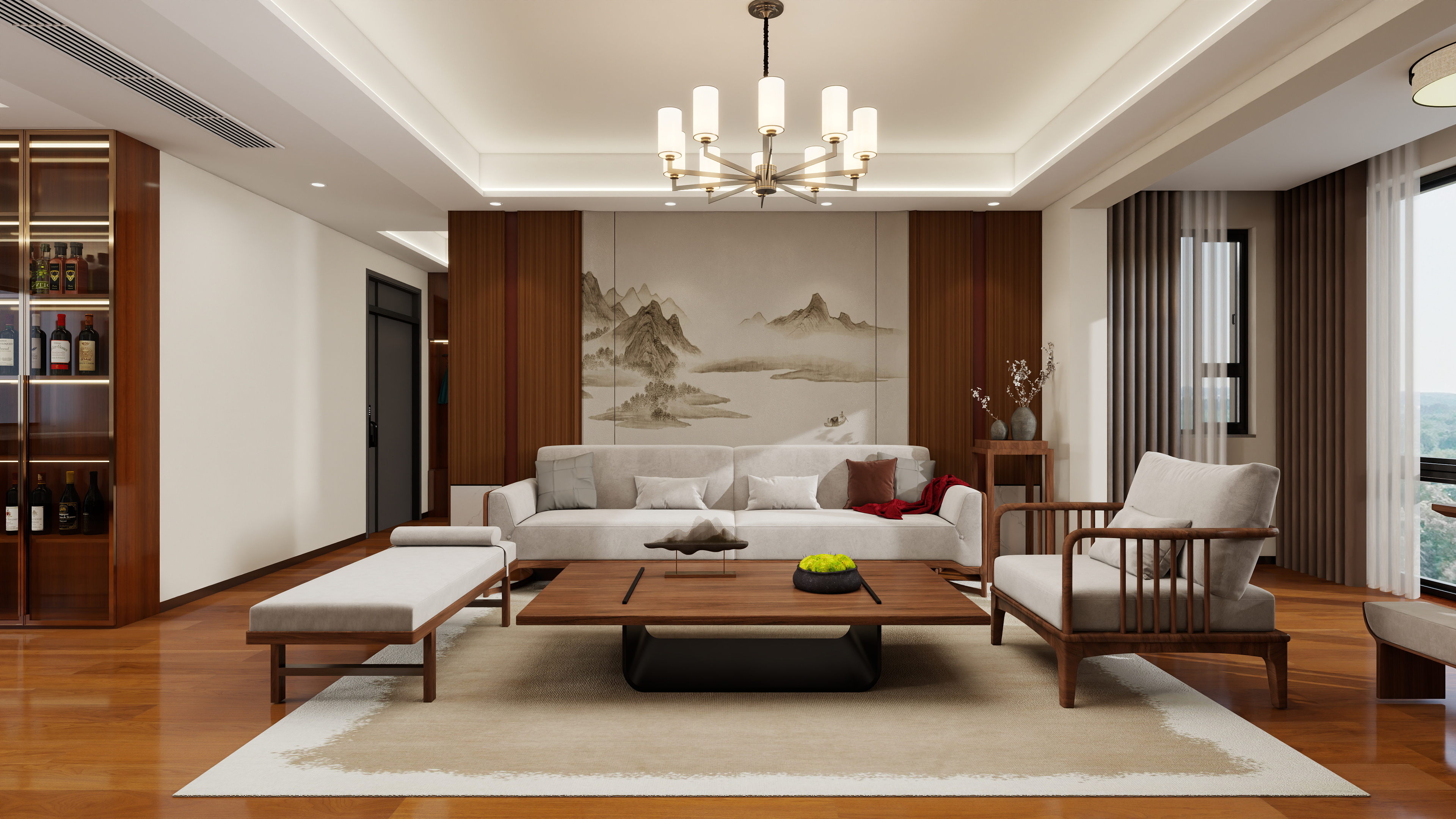 星空设计工作室Design-新中式164㎡3室装修效果图