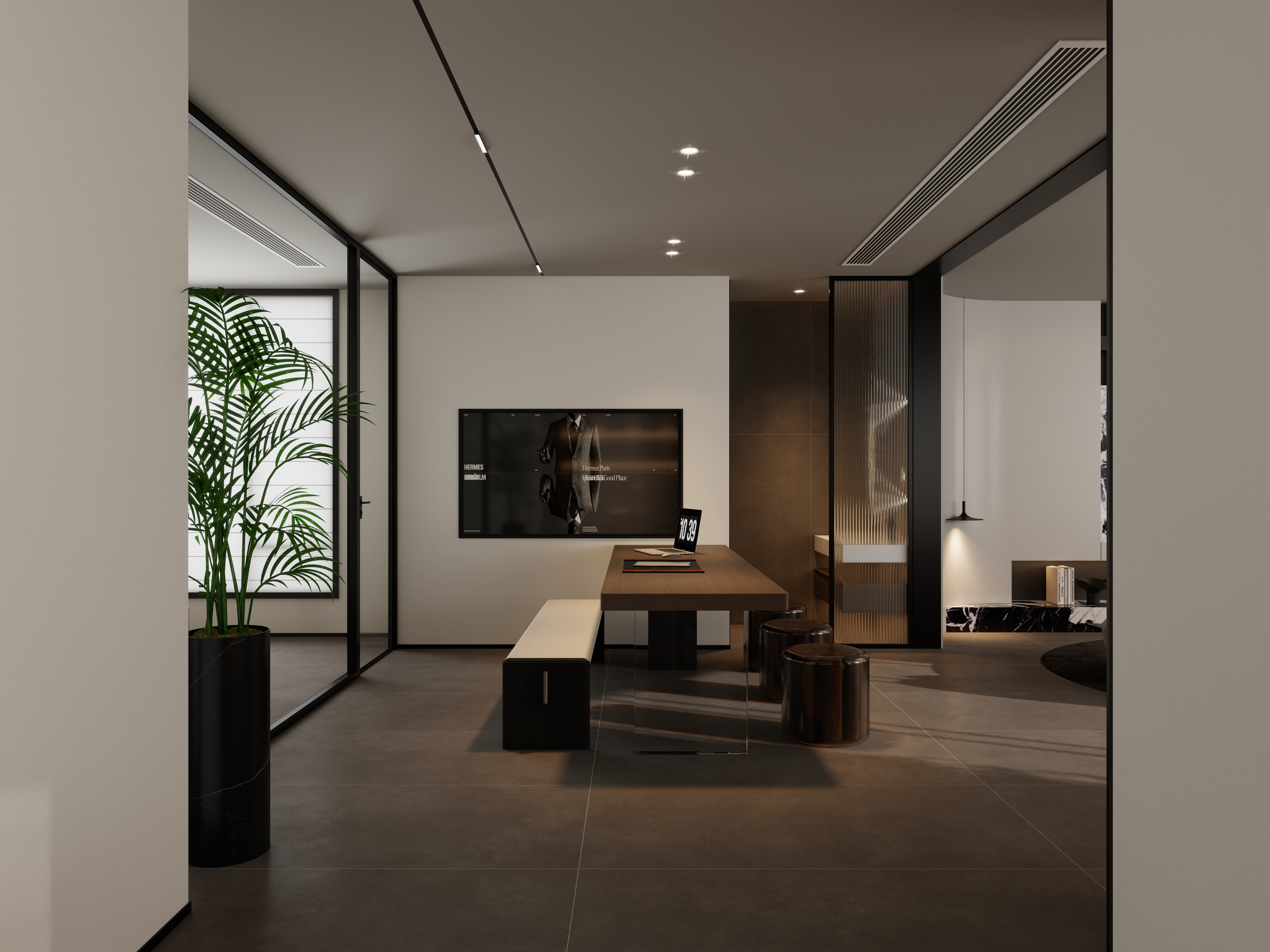 孙有权-『2025-10』115平丨办公空间一层大厅装修效果图第4张