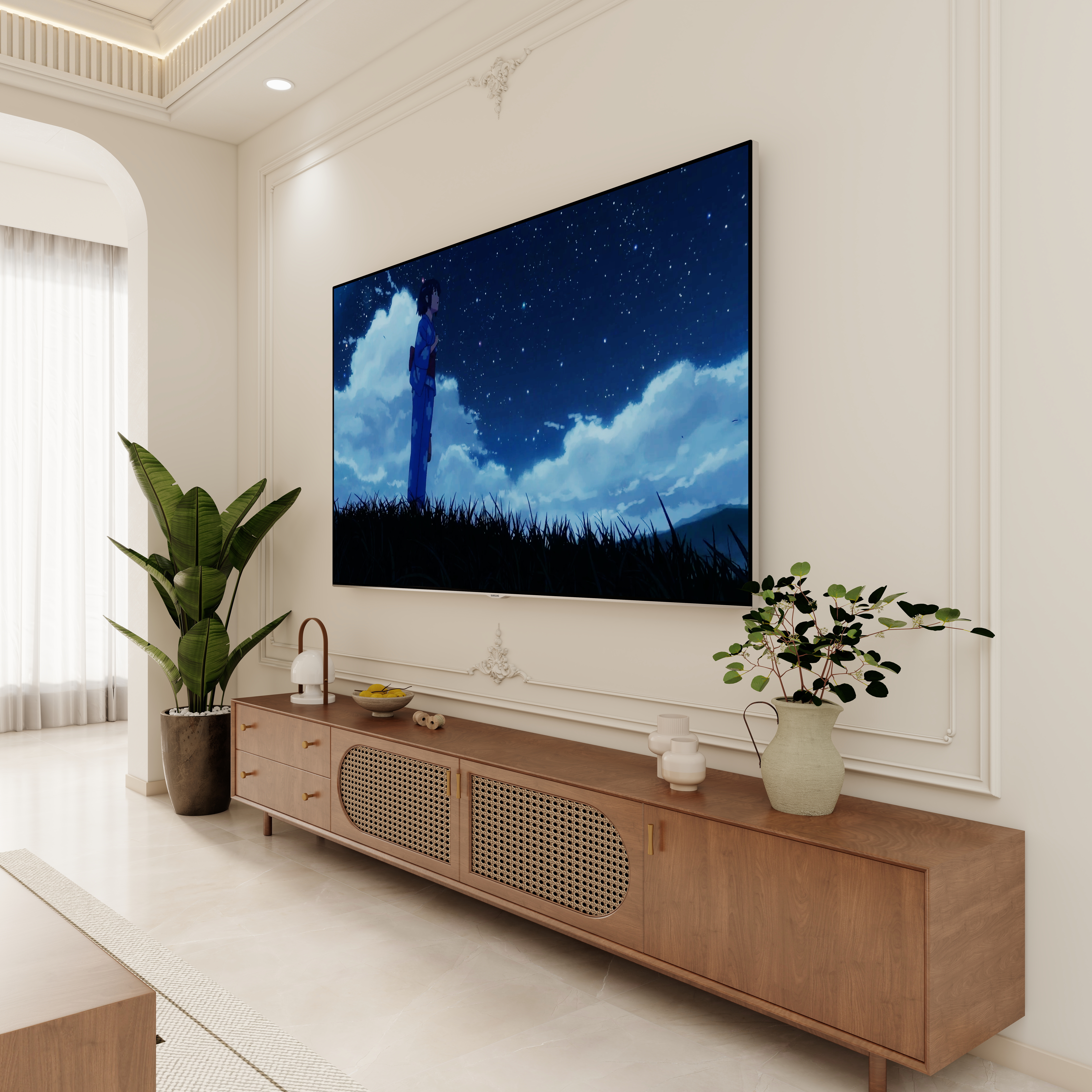 壹诺设计工作室-奶油复古风 一层客餐厅装修效果图第2张