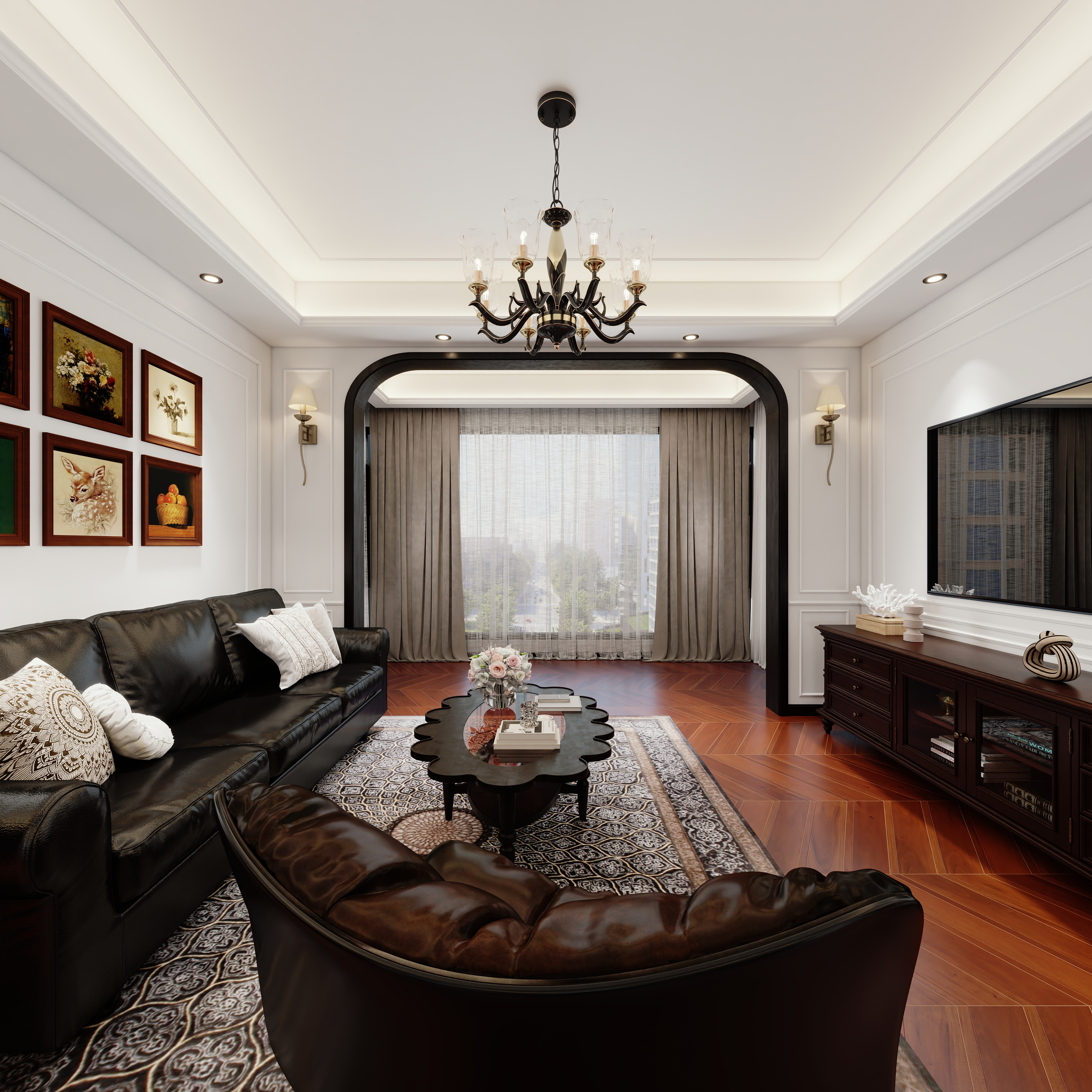 單調ing-美式复古-明泰城124m²一层客餐厅装修效果图第4张