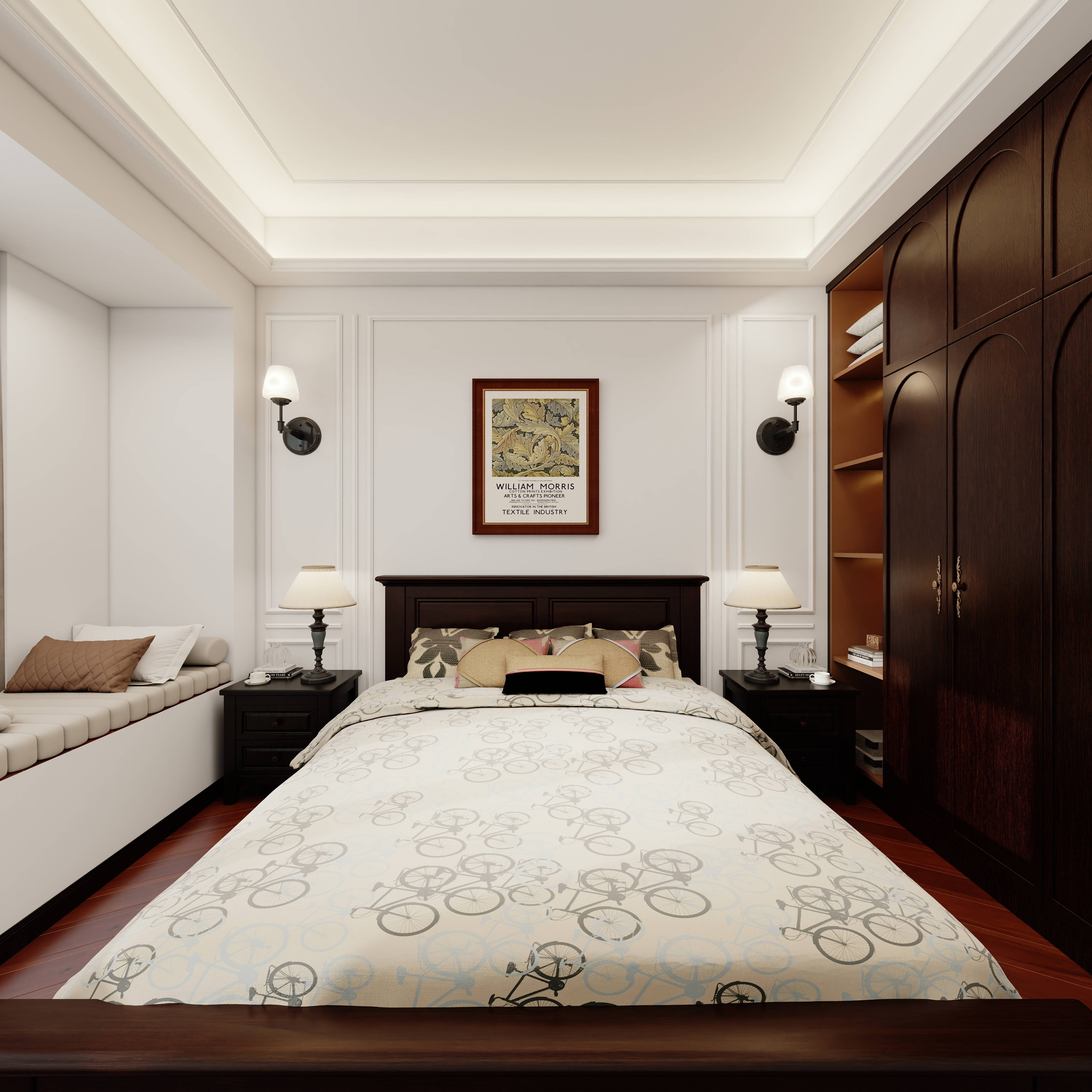 單調ing-美式复古-明泰城124m²一层主卧装修效果图第3张