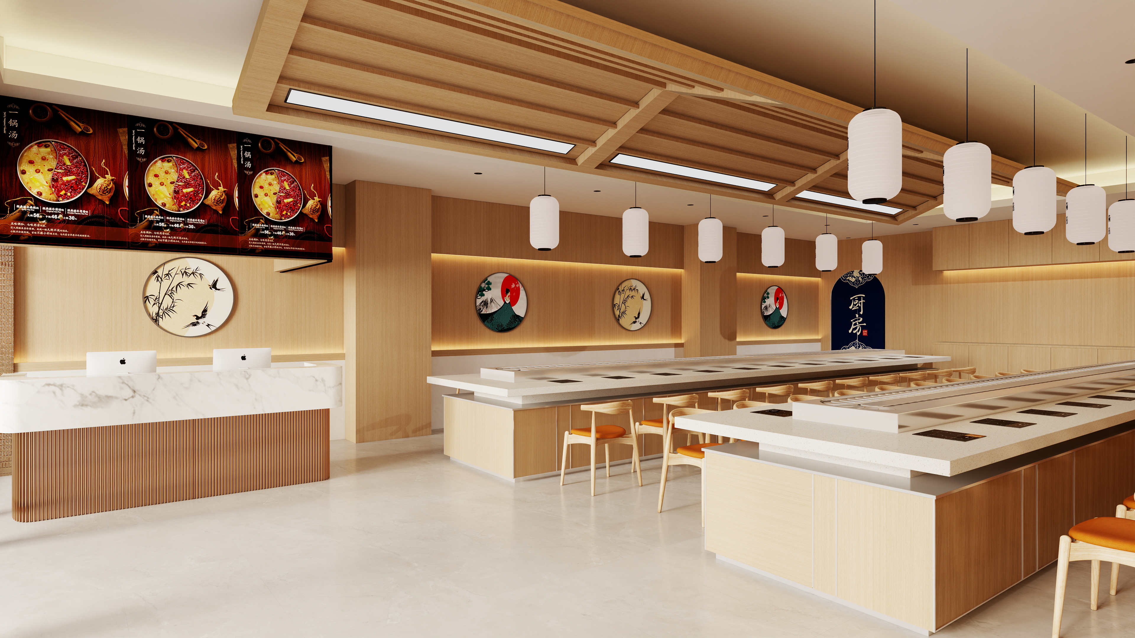 星空设计500一套-原木风回旋小火锅-装修设计方案