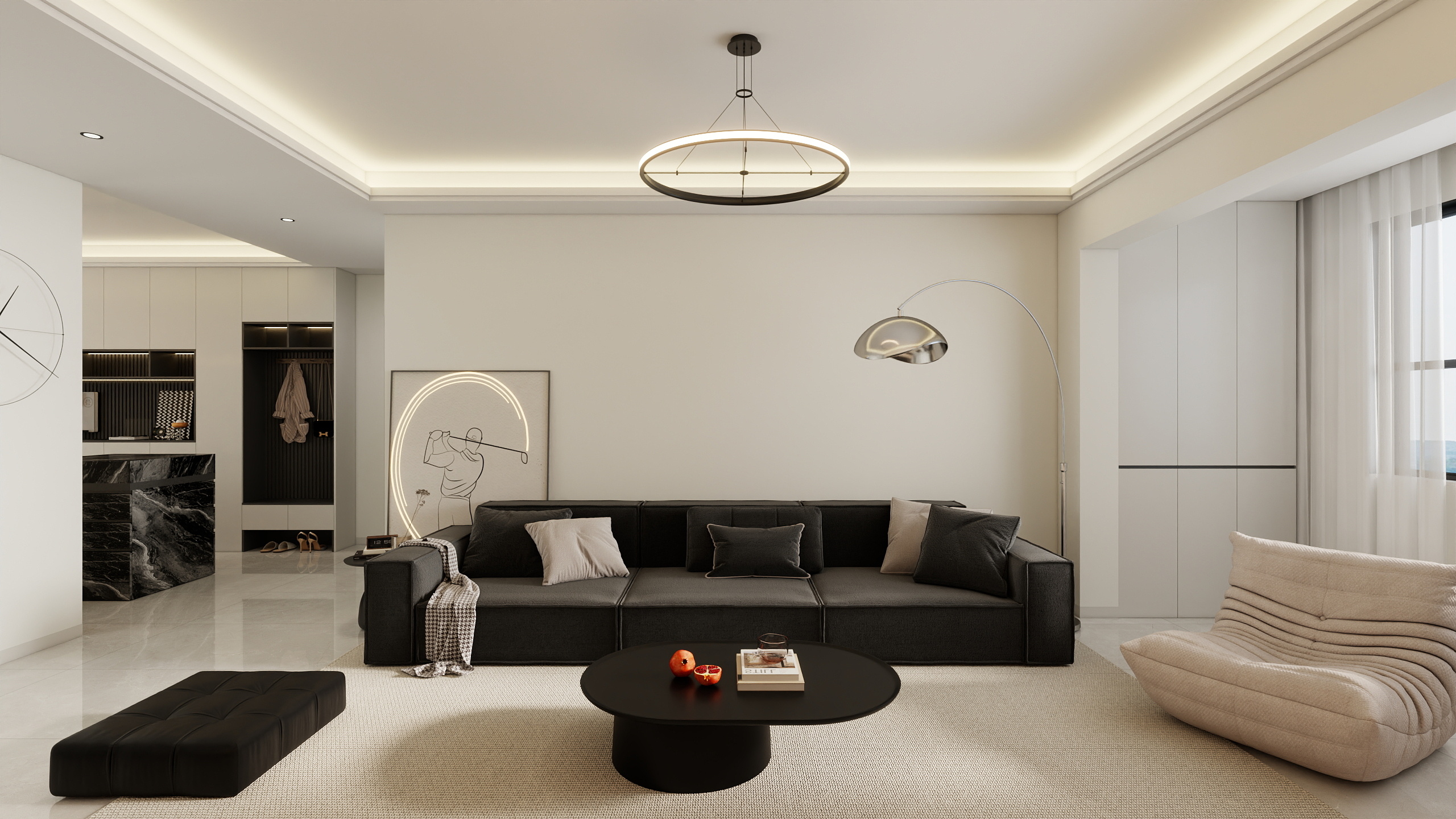 李青越-114平方现代黑白灰三居室装修效果图