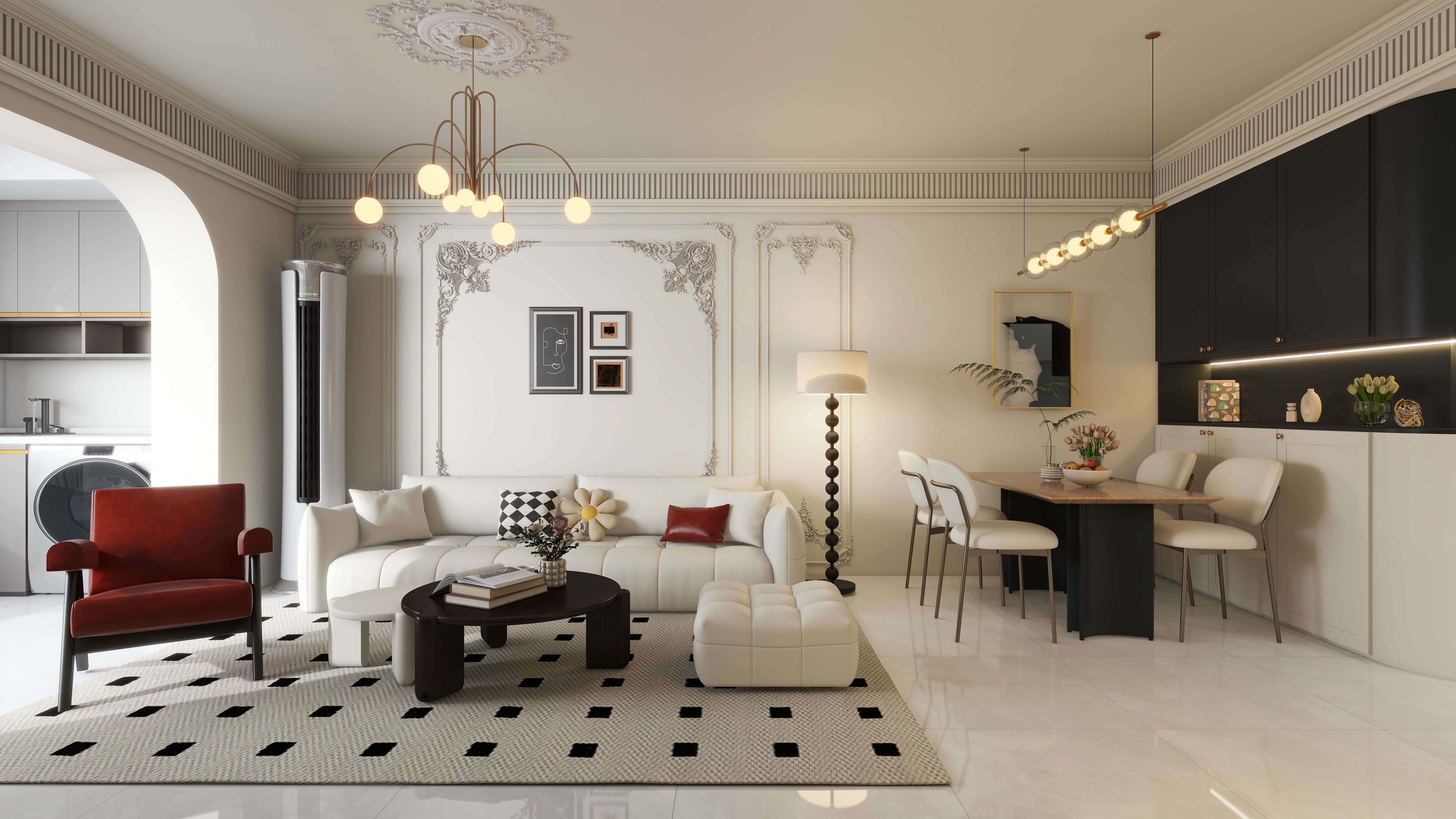 jvWofGvuGwqGJITMRWBJozRZdoswah-105㎡4室一层客厅装修效果图第2张