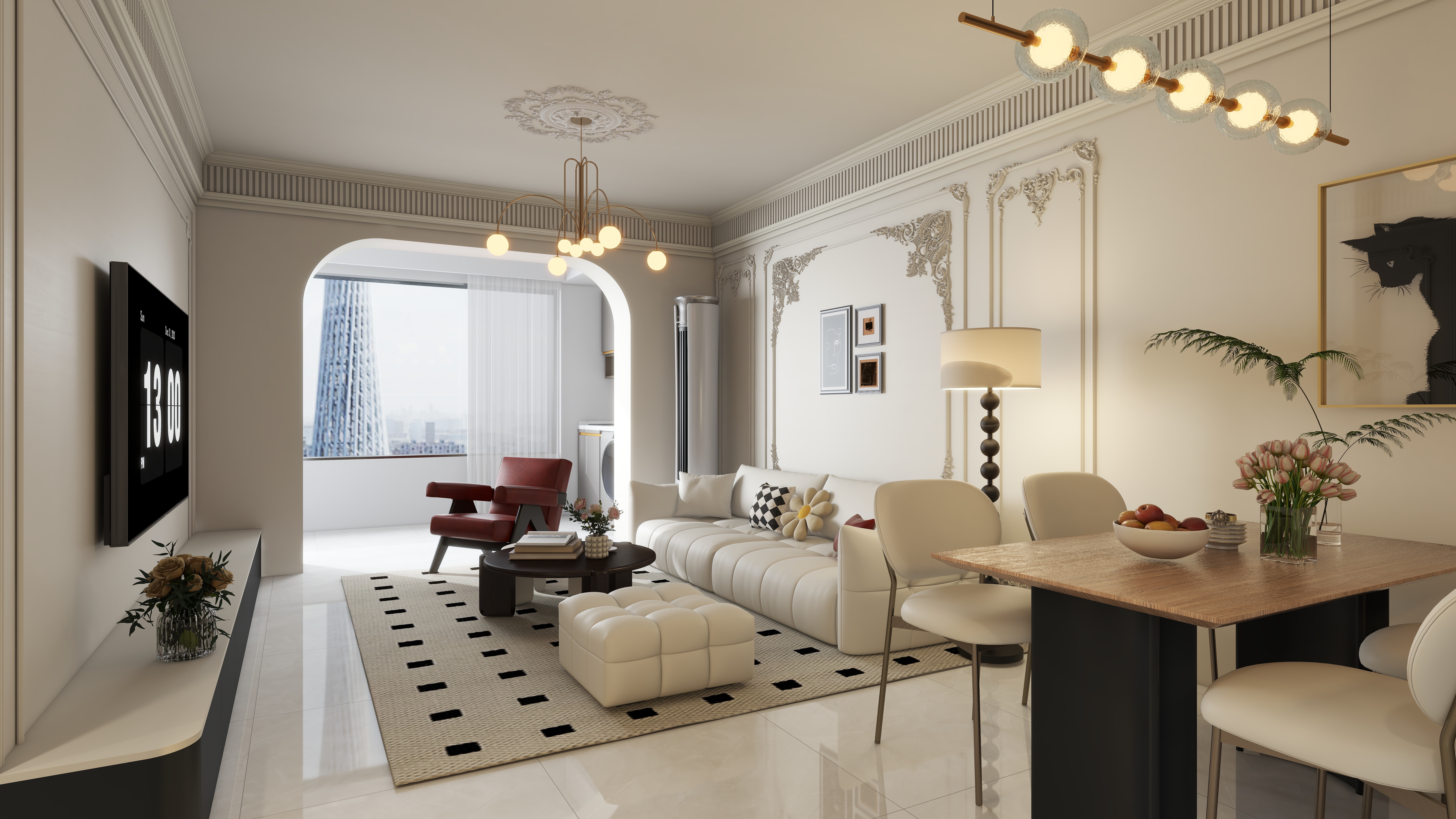 jvWofGvuGwqGJITMRWBJozRZdoswah-105㎡4室一层客厅装修效果图第1张