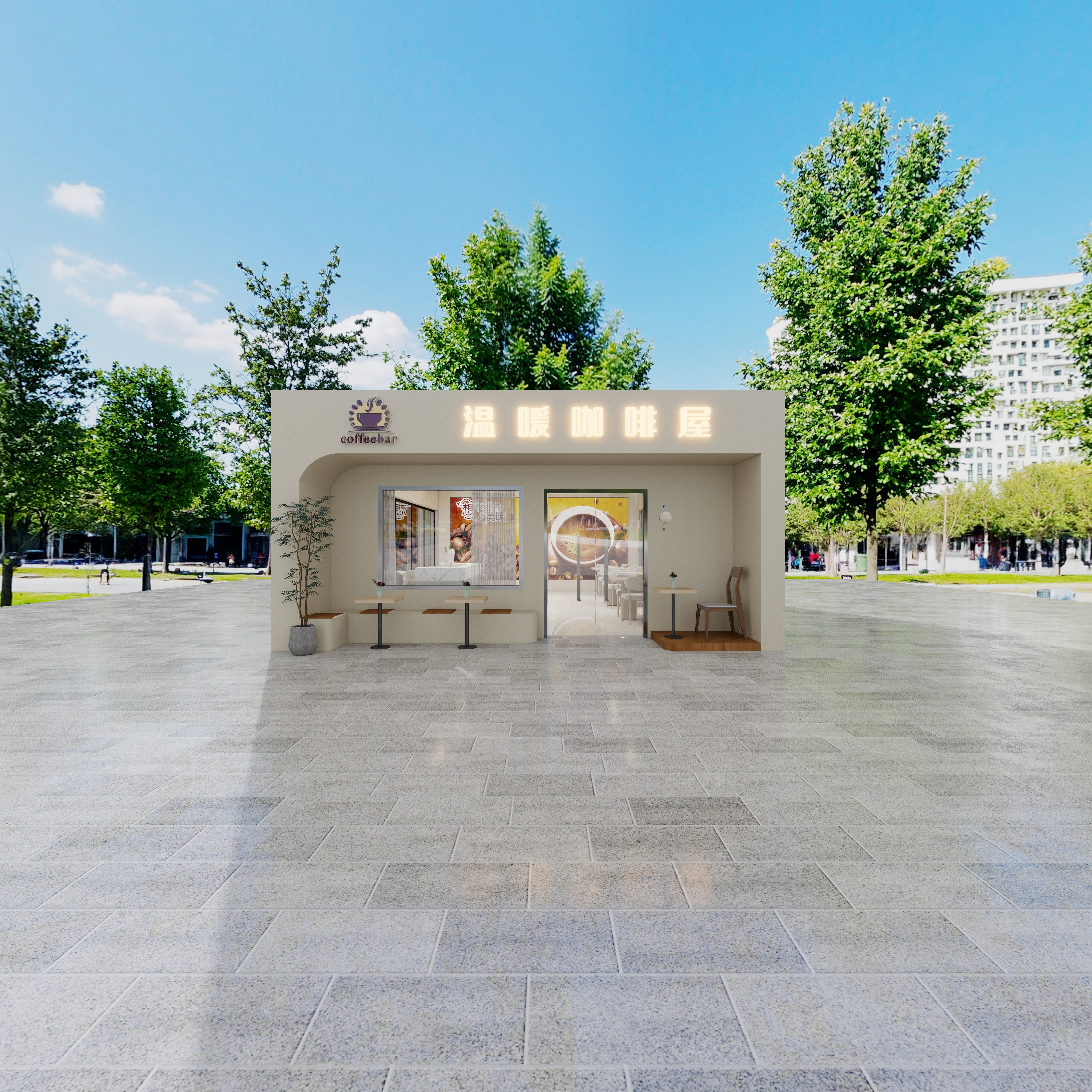 圆梦设计-咖啡店门头田园58㎡一层门头装修效果图第4张