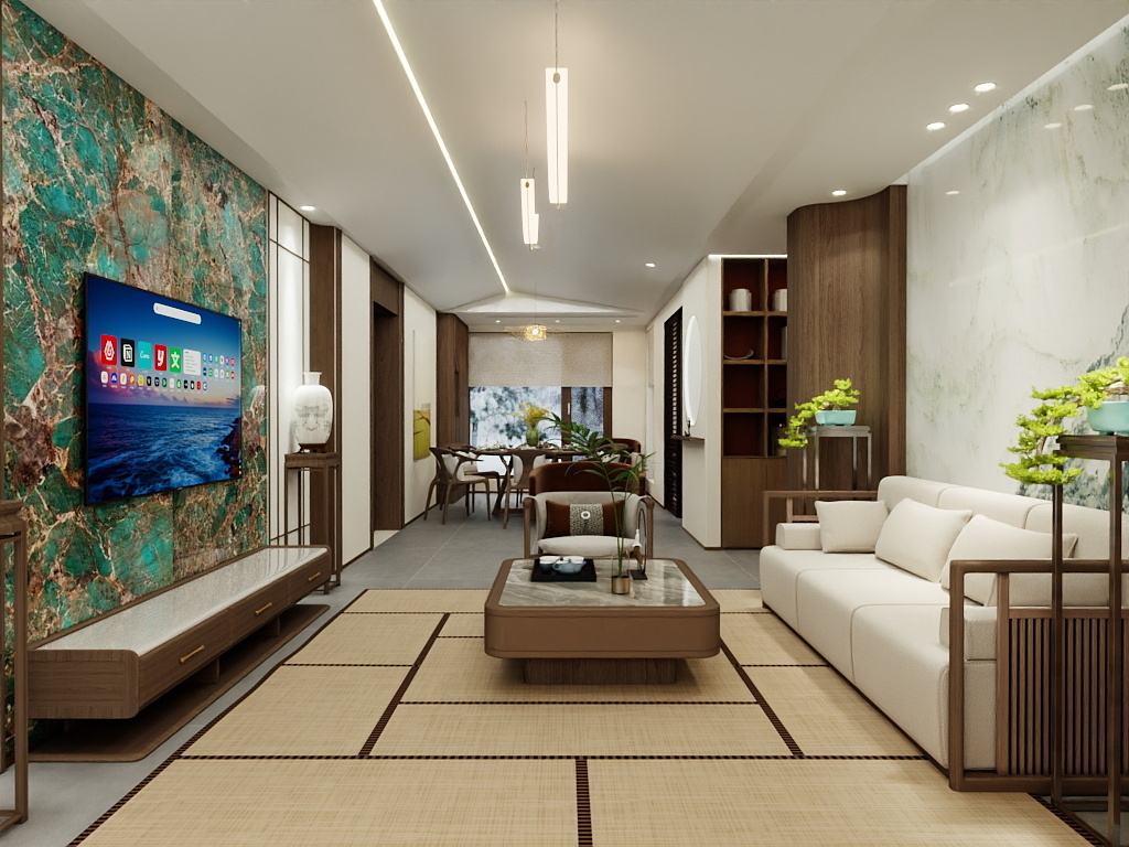 雨夜烧火-新中式135㎡4室装修效果图