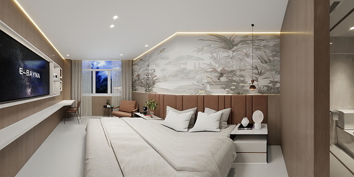 榆林元素空间设计-酒店双床房效果-装修设计方案