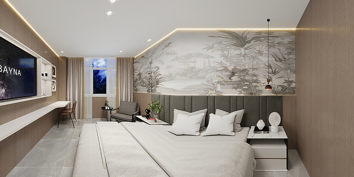 榆林元素空间设计-酒店大床房效果-装修设计方案