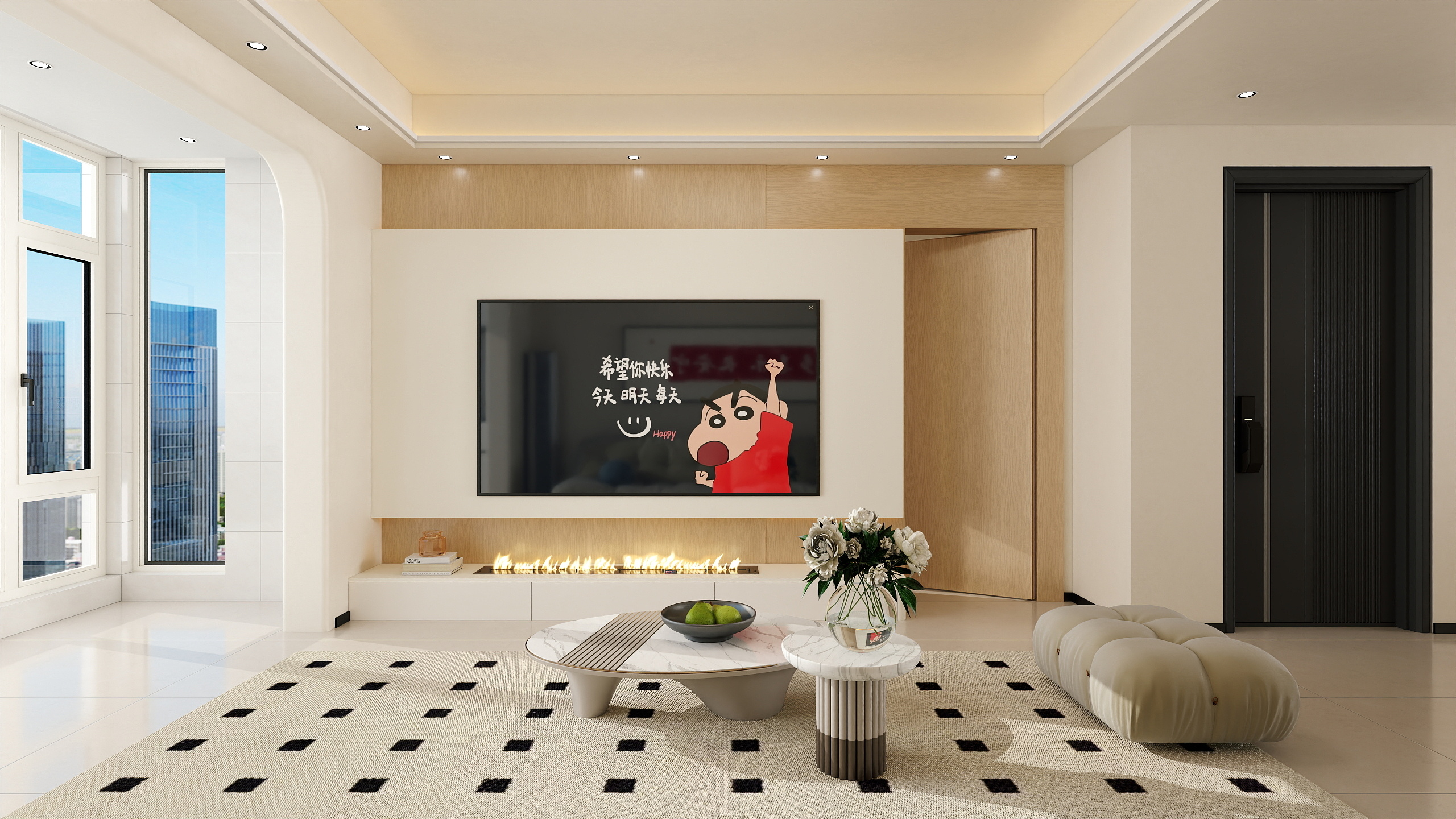 李哈哈室内设计-竹溪县宝丽颐园120平米现代奶油风格装修效果图