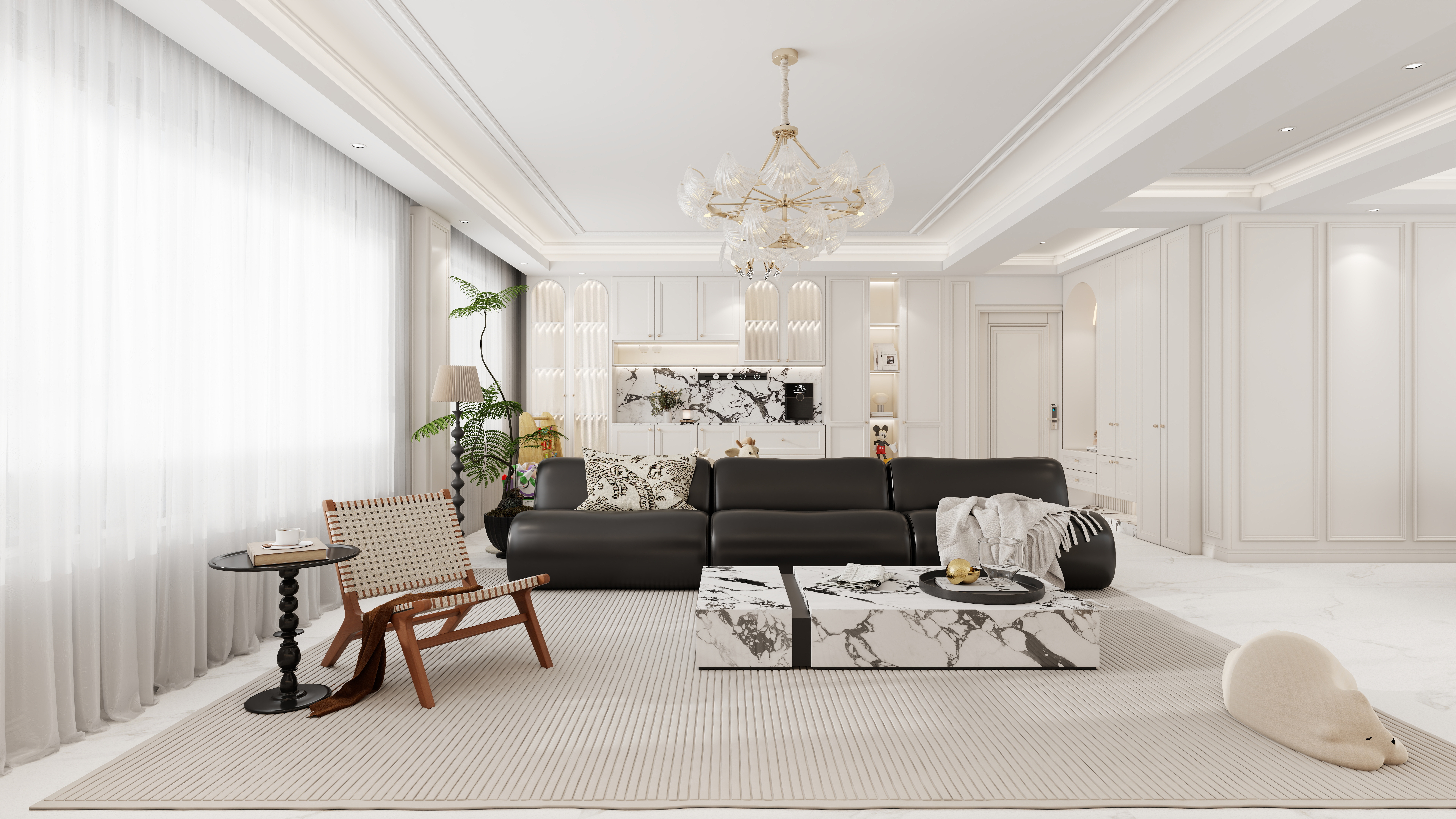 李青越-227方美式别墅一层客餐厅装修效果图第2张